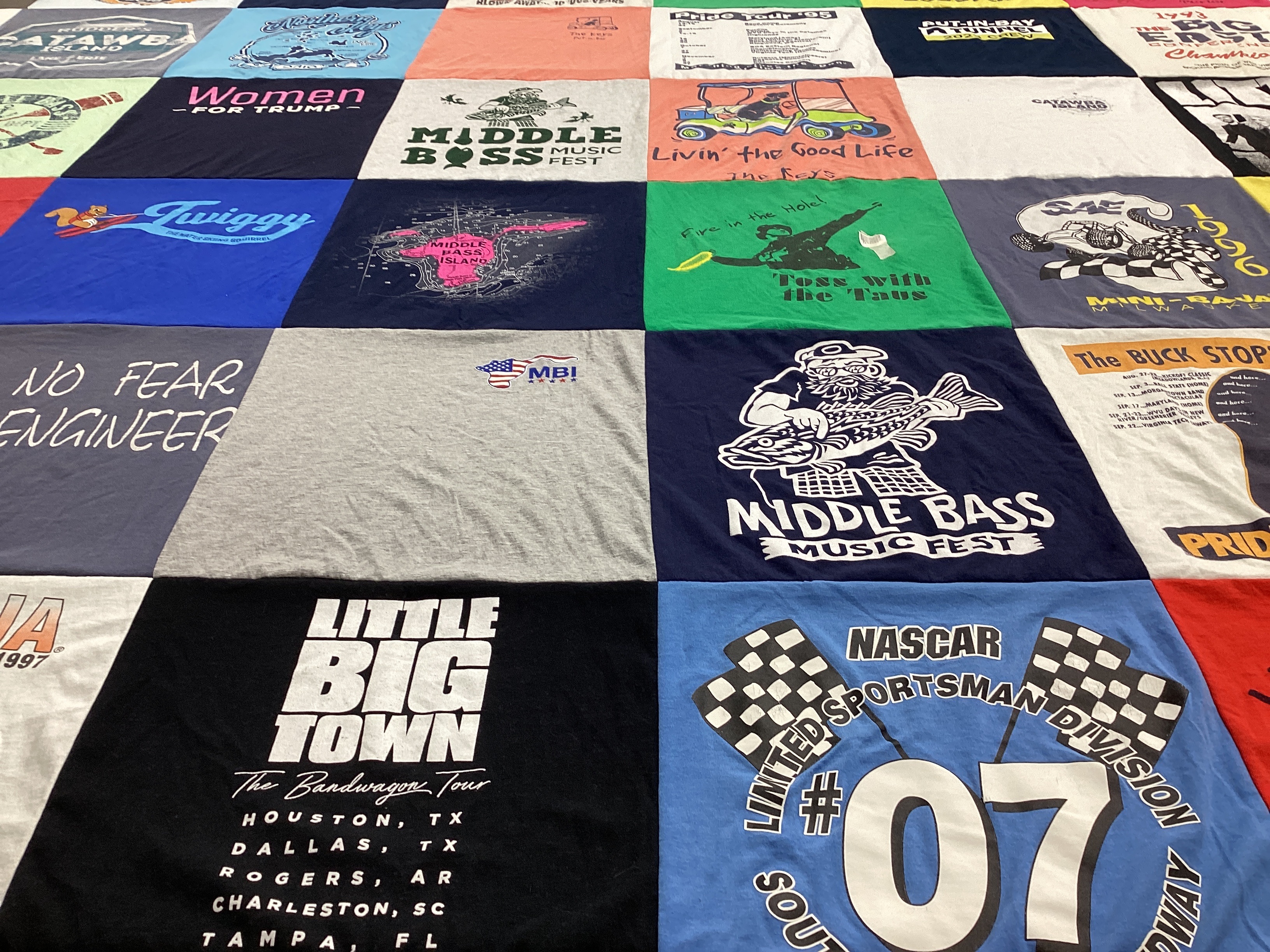 T-shirt quilt with music, engineering themes by Shannon from OH