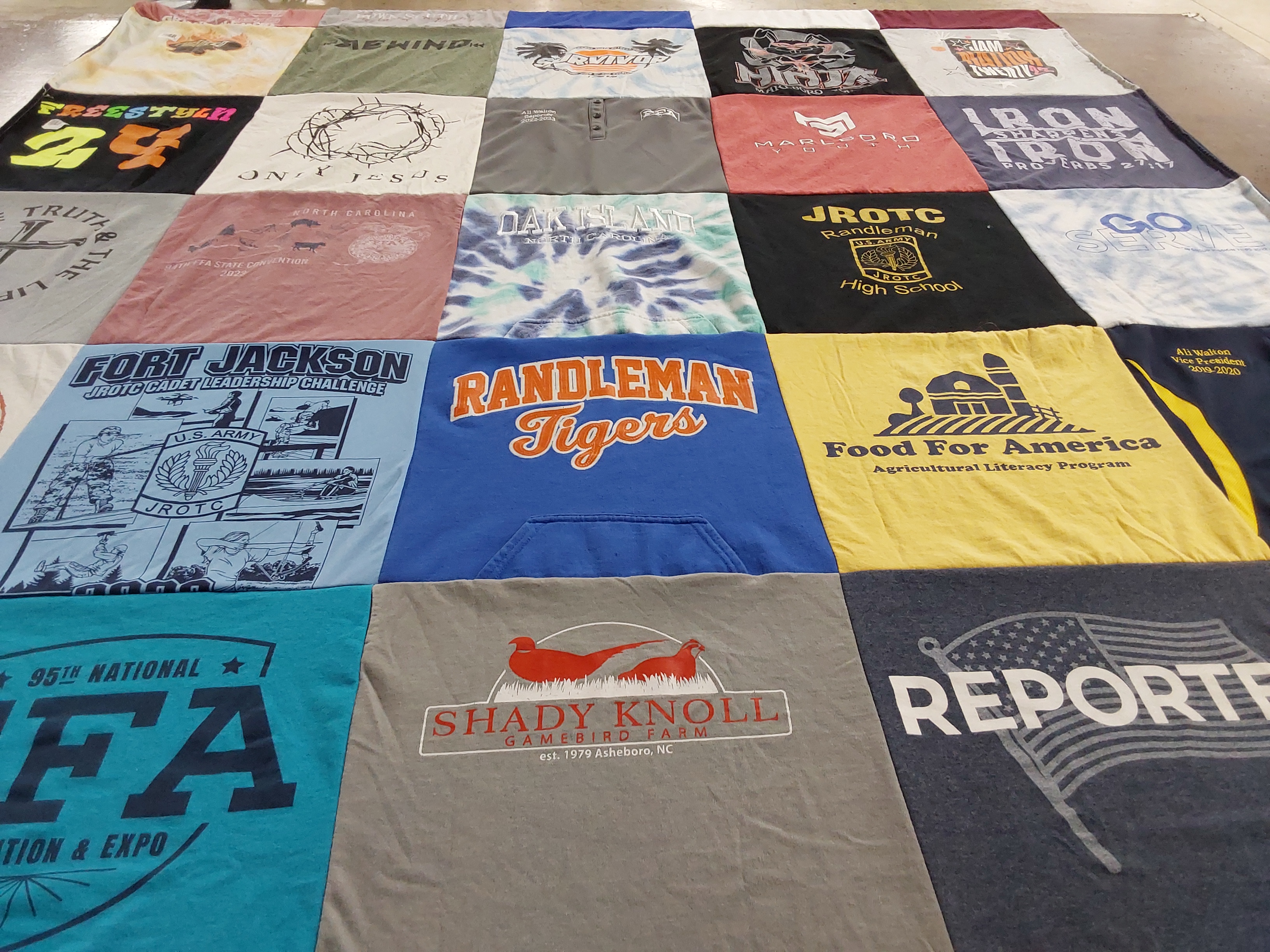 T-shirt quilt featuring randleman tigers by Devon from NC
