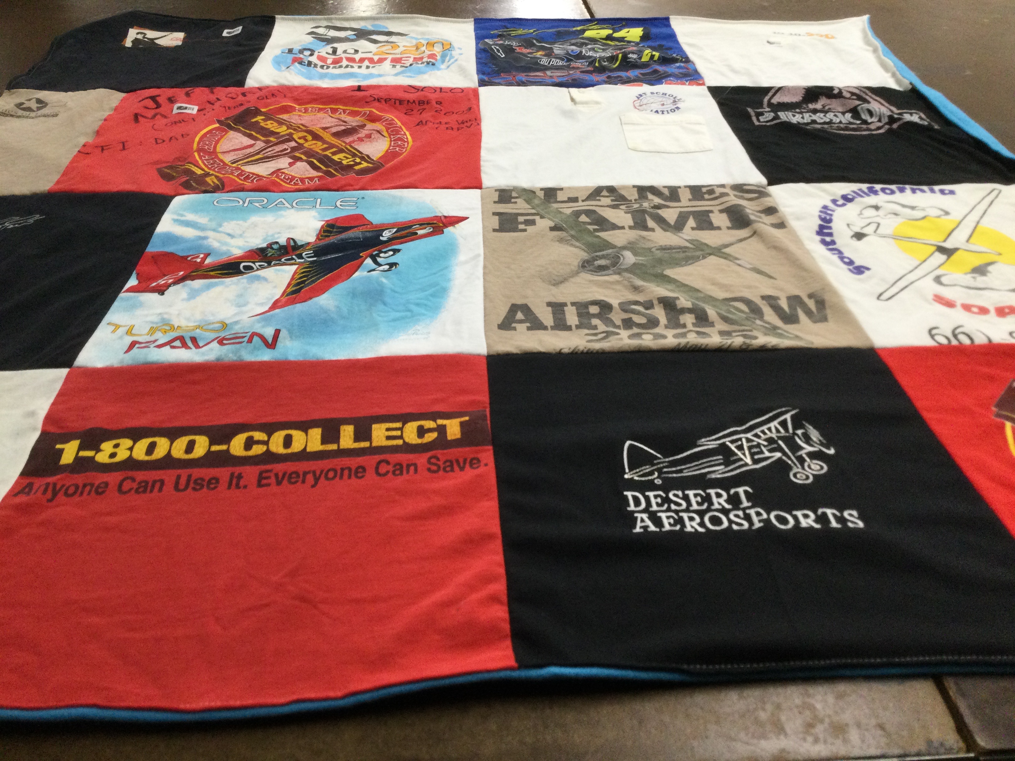 T-shirt quilt with aviation, airshows themes by Carol from AZ