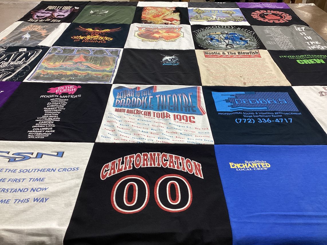 T-shirt quilt with music, concerts themes by Wayne from FL