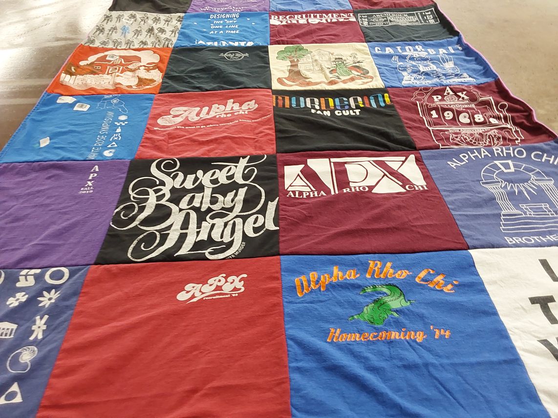 T-shirt quilt with fraternities, sororities themes by Roxana from FL