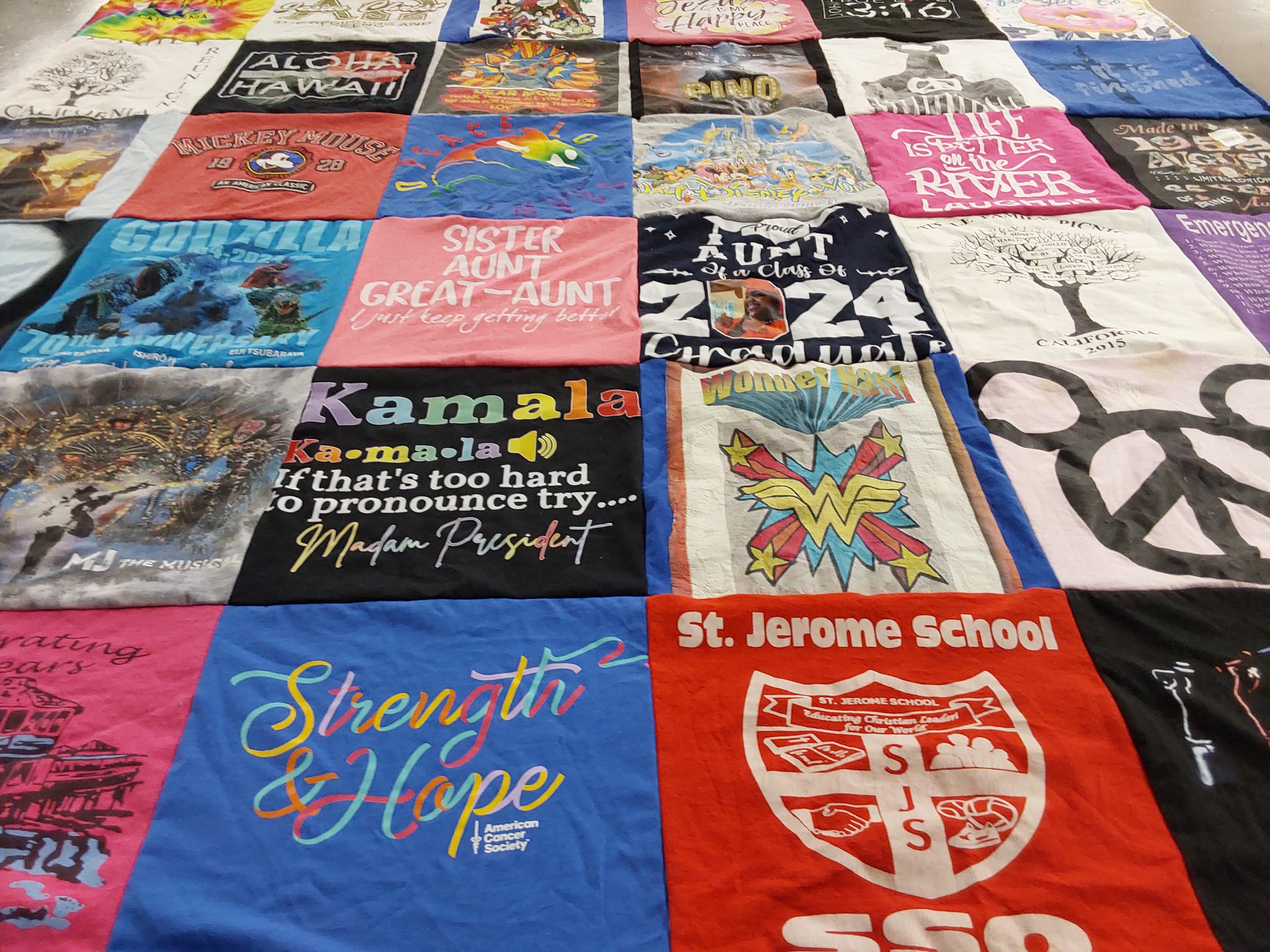 T-shirt quilt from st jerome school by Roxy from CA