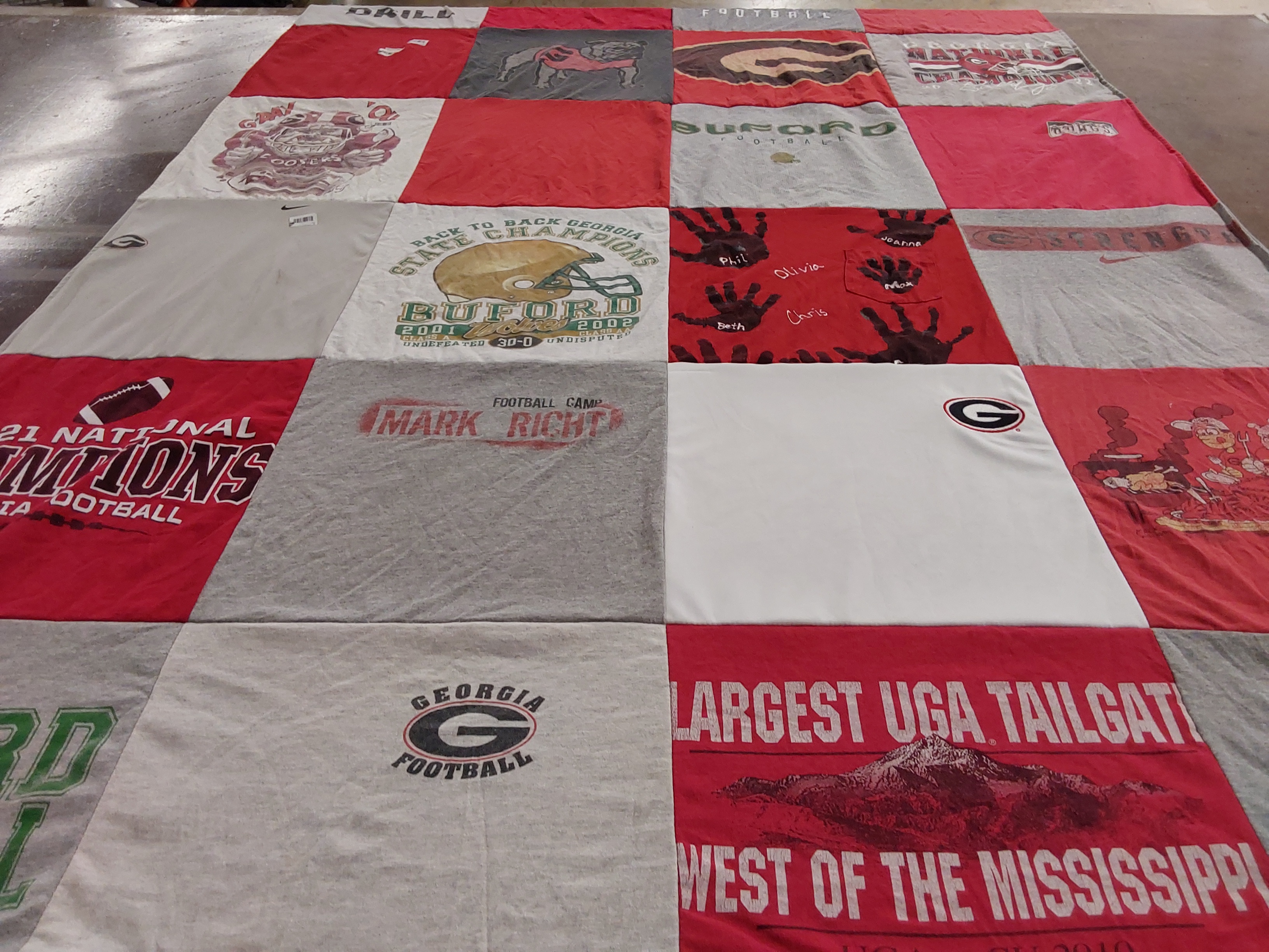 Custom Project Repat t-shirt quilt featuring shirts from university of georgia.