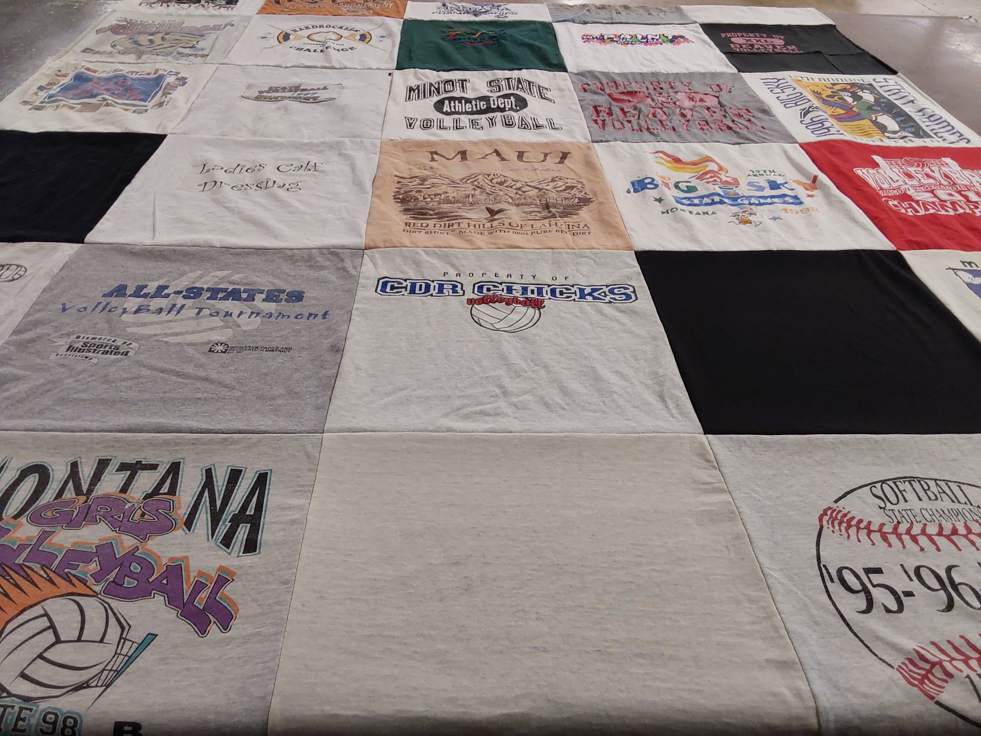 T-shirt quilt with sports, volleyball themes by Amanda from MT