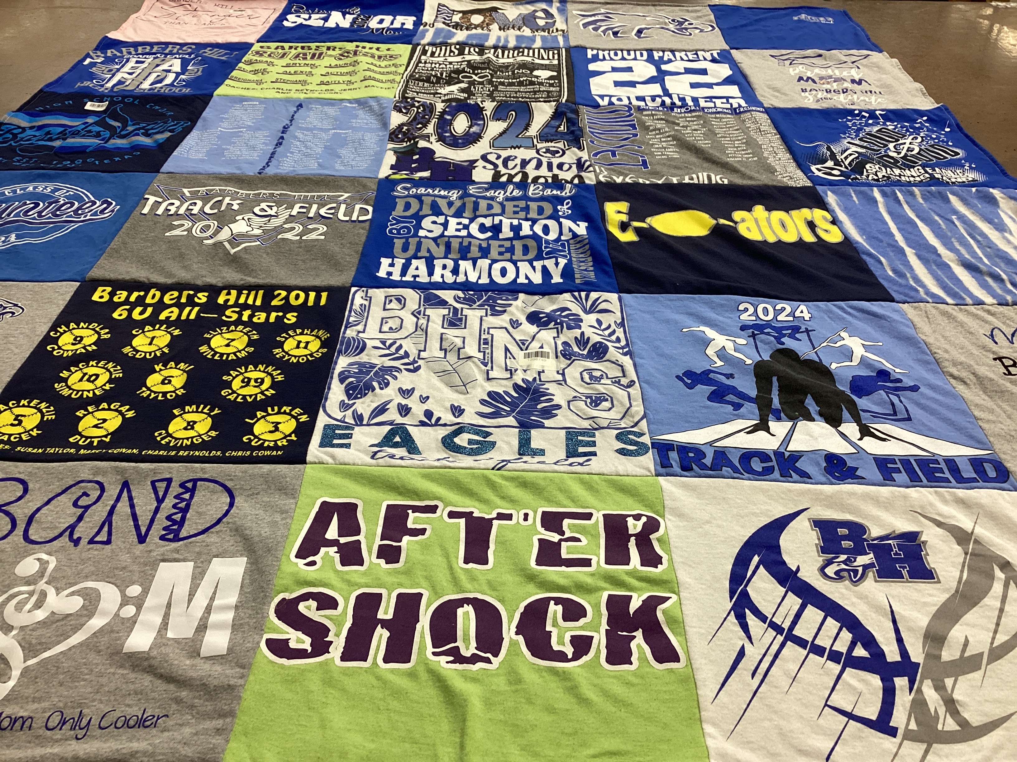 T-shirt quilt featuring barbers hill eagles by Debbie from TX