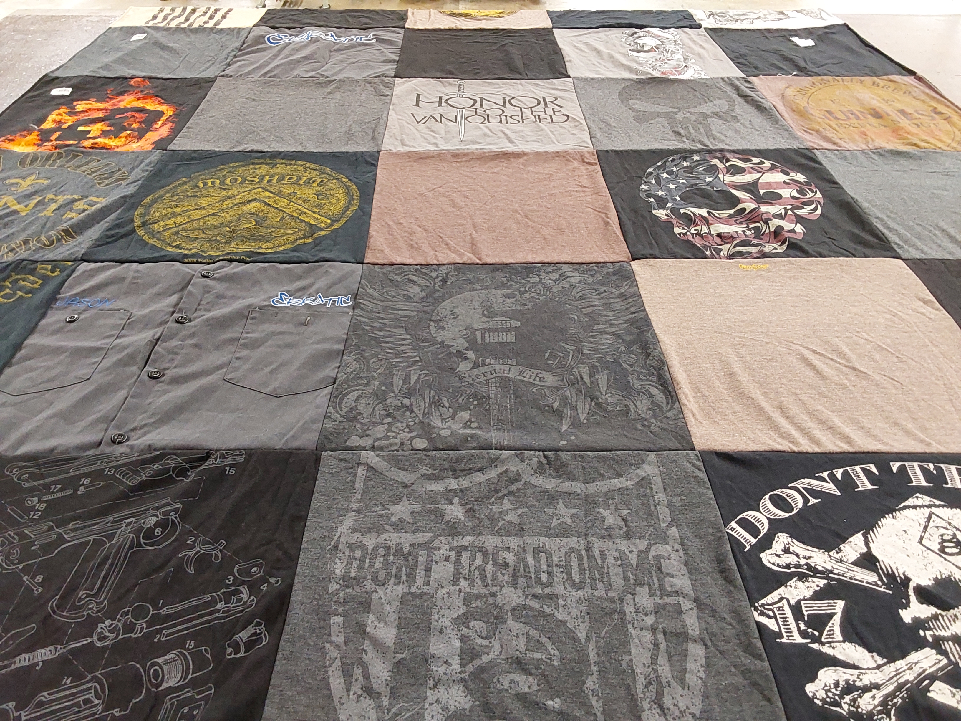 T-shirt quilt with military, firearms themes by Serena from LA