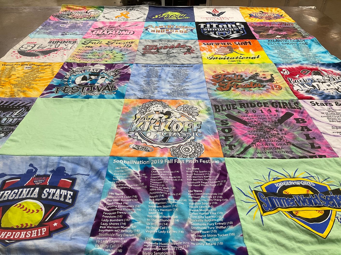 T-shirt quilt with softball, tournaments themes by Ashley from VA