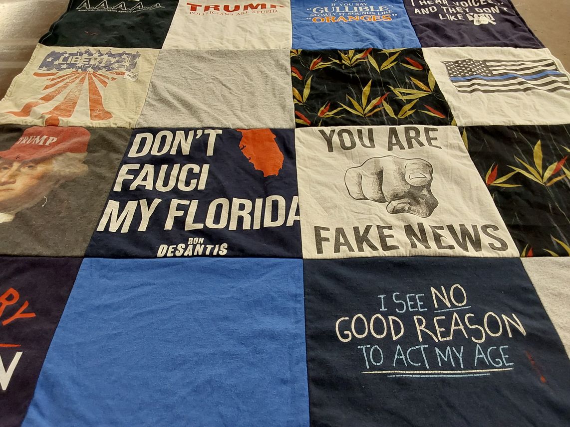 T-shirt quilt with politics, government themes by Margaret from CT