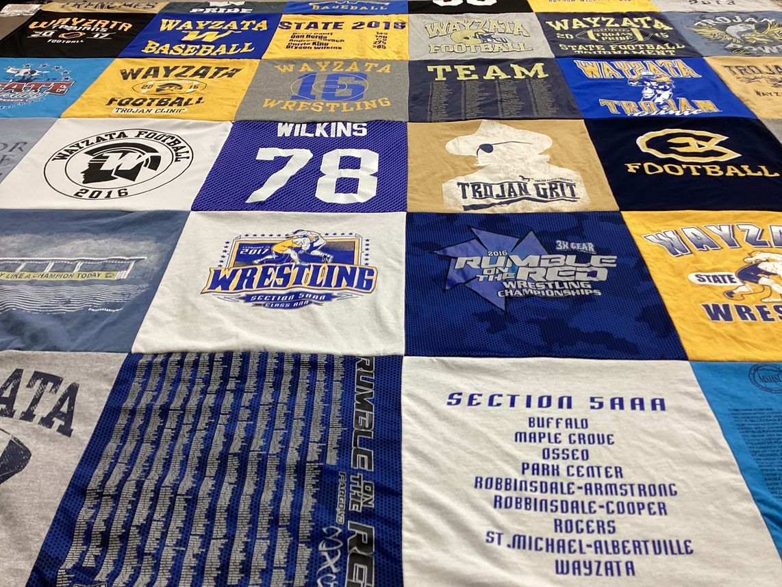 T-shirt quilt featuring wayzata football, wayzata wrestling by Doug from MN