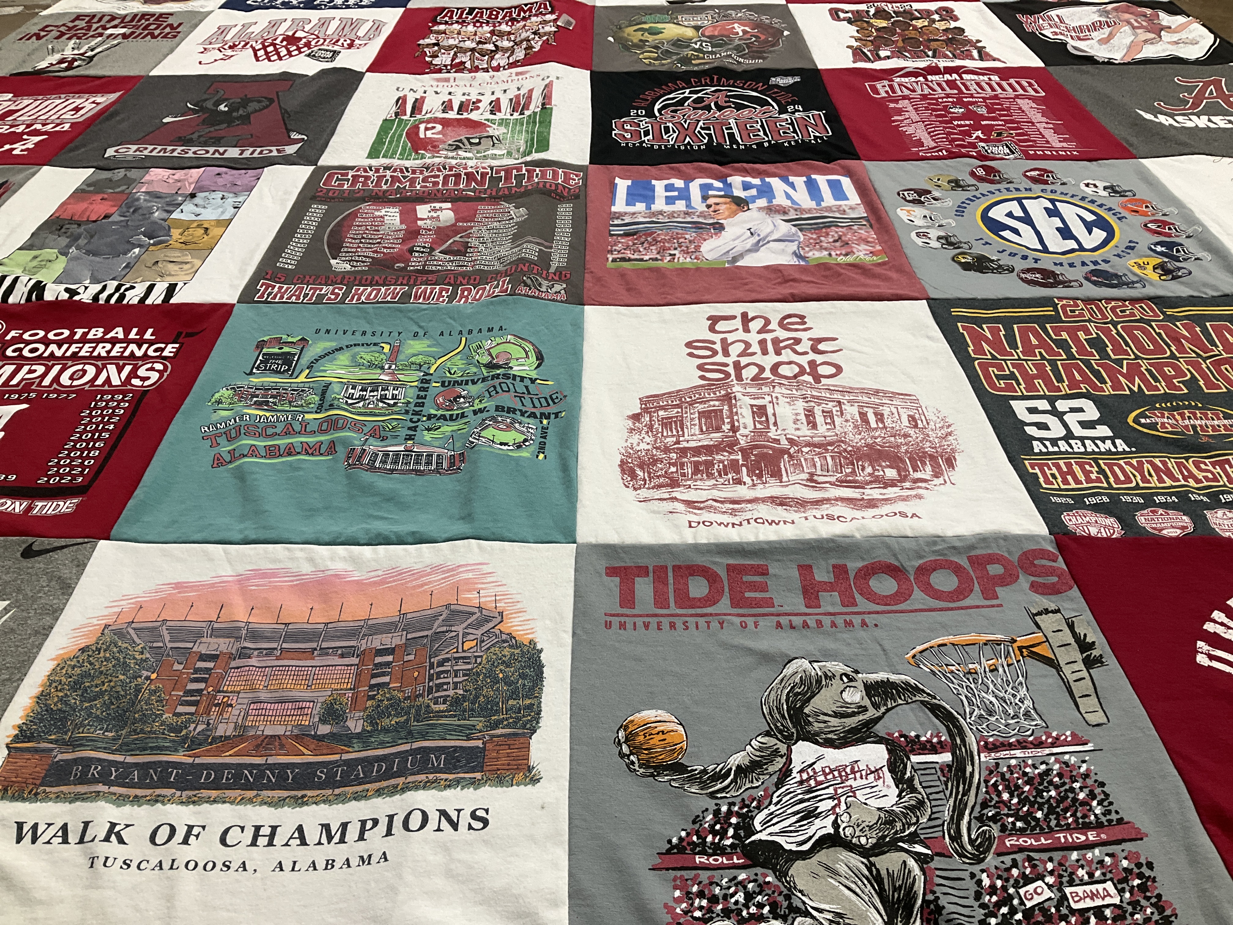 T-shirt quilt featuring university of alabama crimson tide football, university of alabama crimson tide basketball by Jen from TN