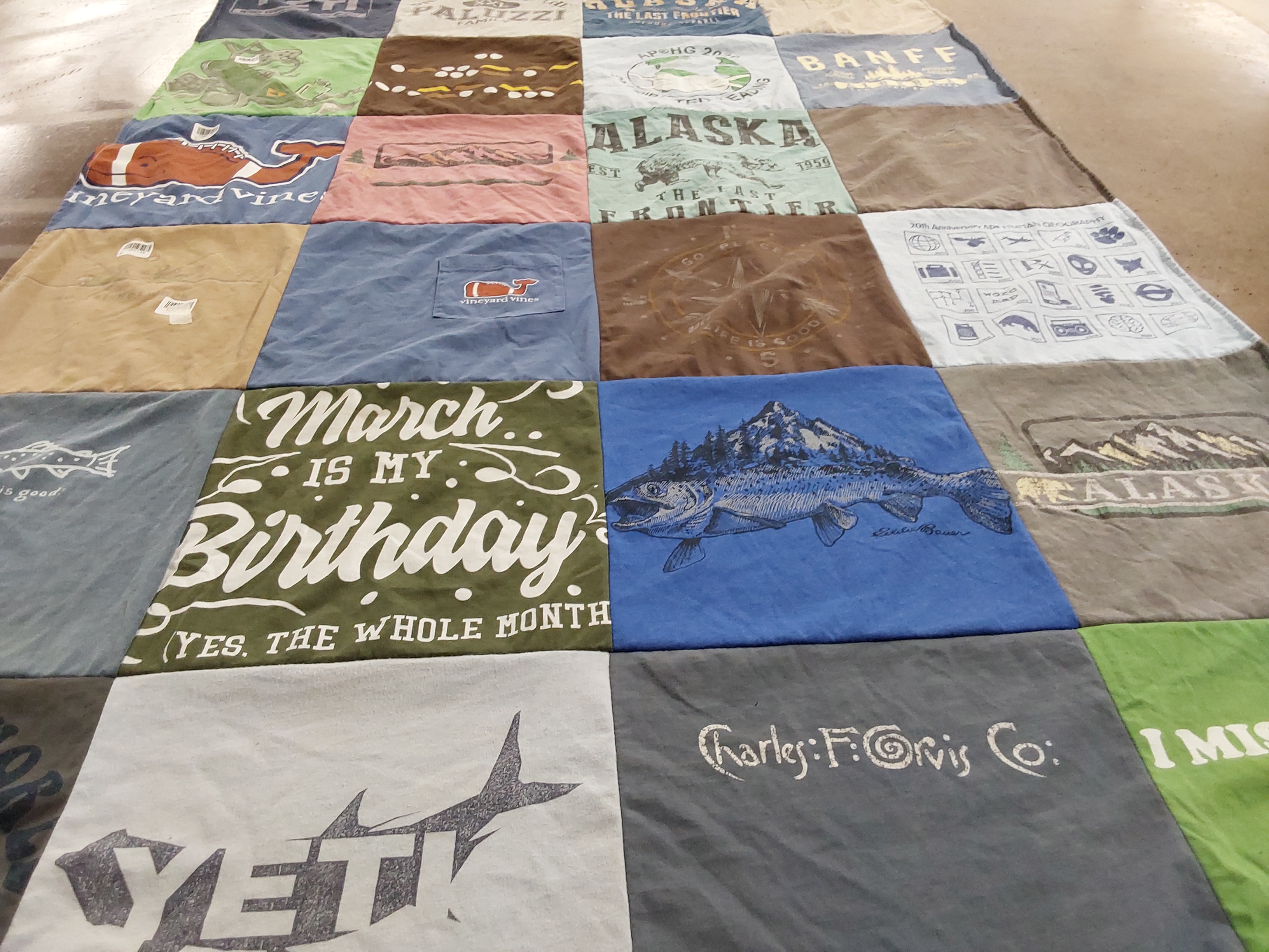T-shirt quilt with outdoors, fishing themes by Michael from NY
