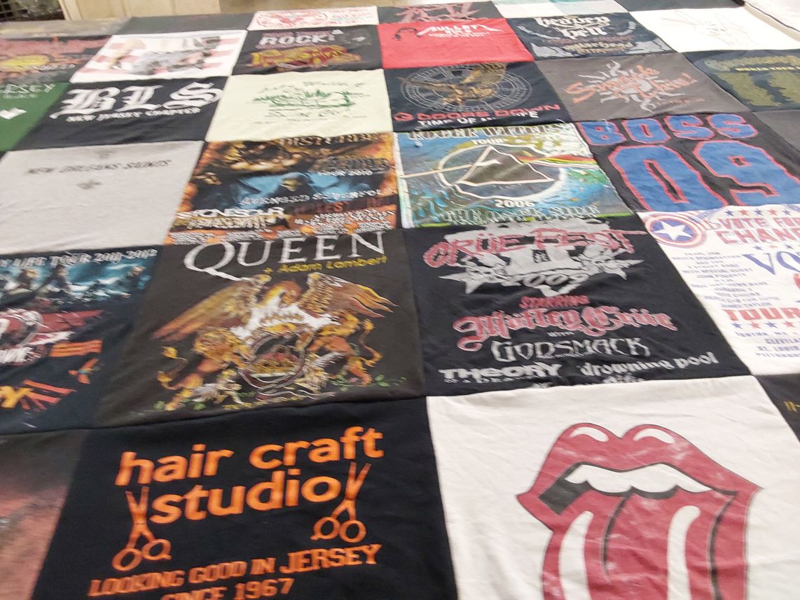 T-shirt quilt with music, haircare themes by Lysa from NJ