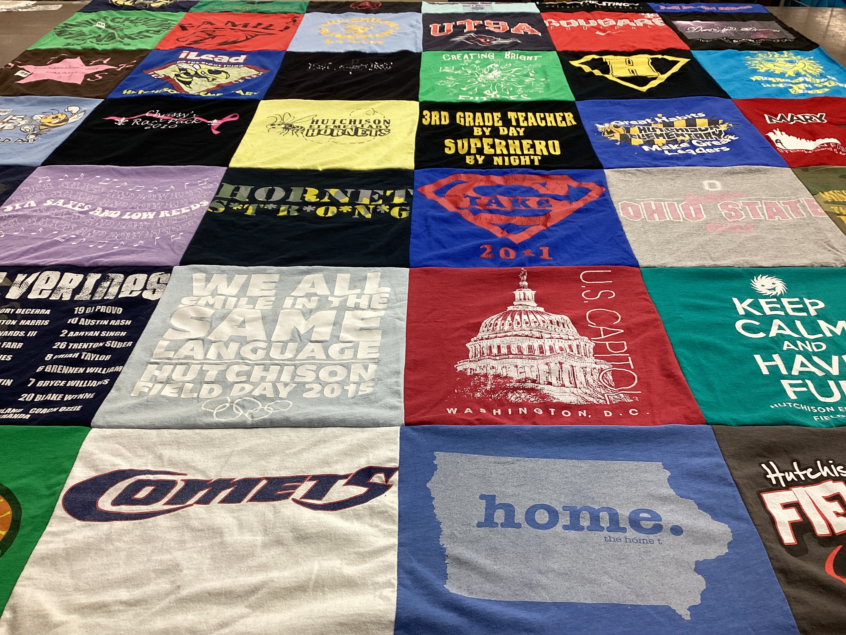 T-shirt quilt featuring comets, hornets by Kirby from TX