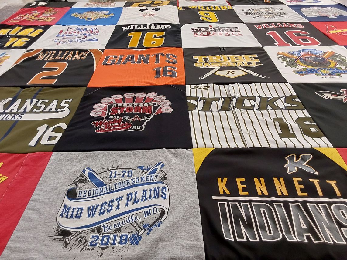 T-shirt quilt featuring kansas sticks, kennett indians by Danyel from MO