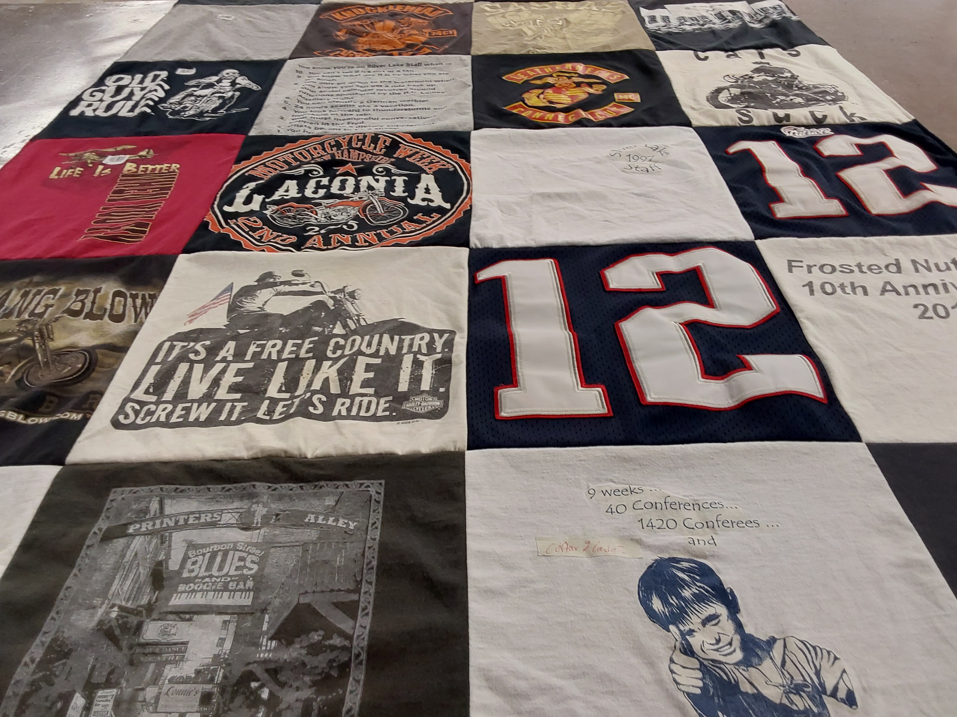 T-shirt quilt with motorcycling, biking themes by jennifer from CT