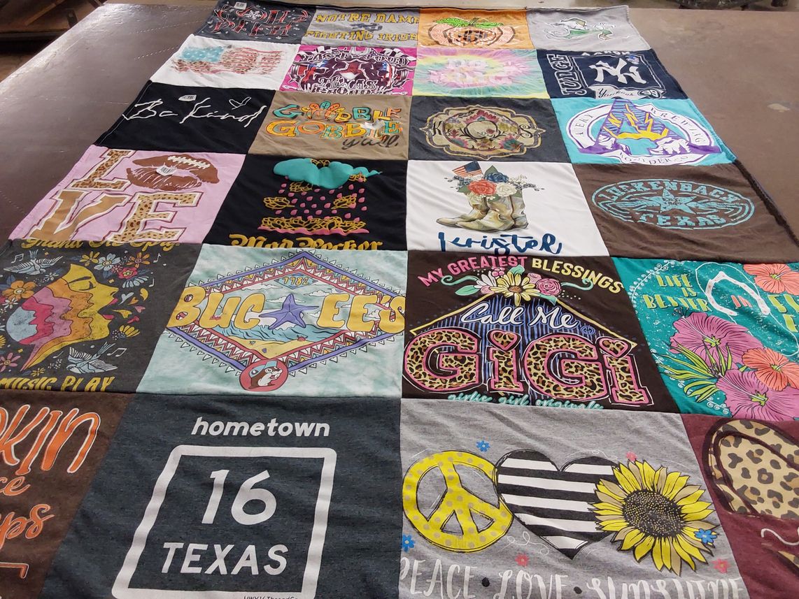 T-shirt quilt with music, family themes by Toni from TX
