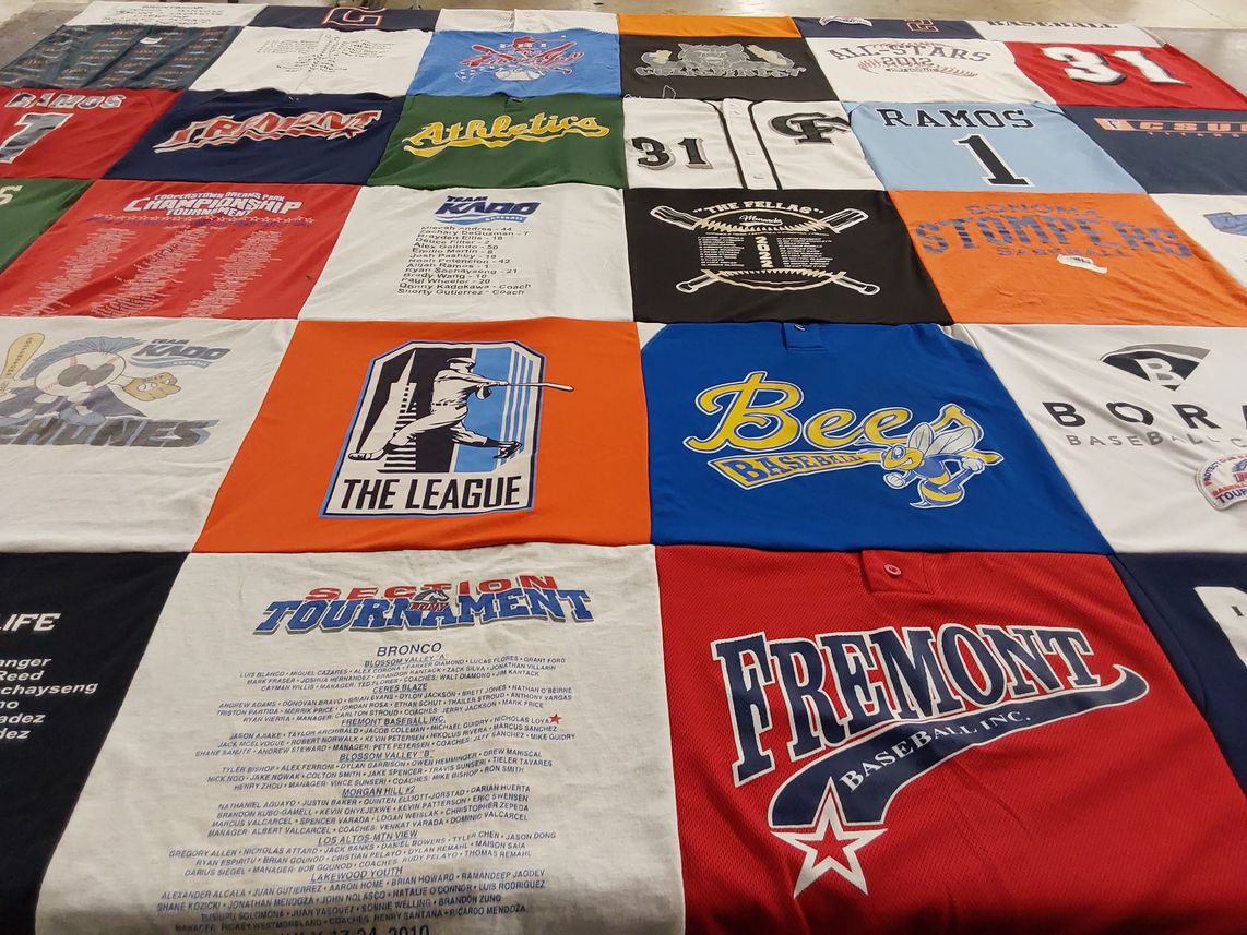 T-shirt quilt with baseball, sports themes by Desiree from CA