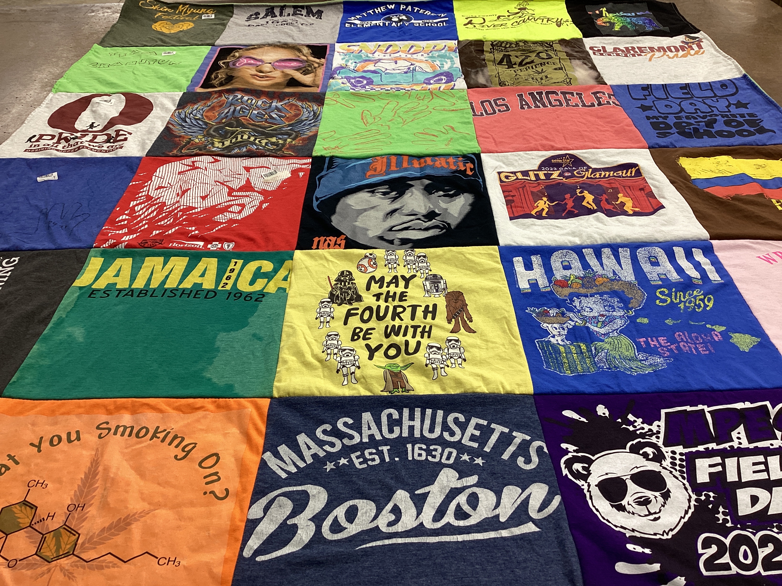 T-shirt quilt with travel, culture themes by Elizabeth from NY