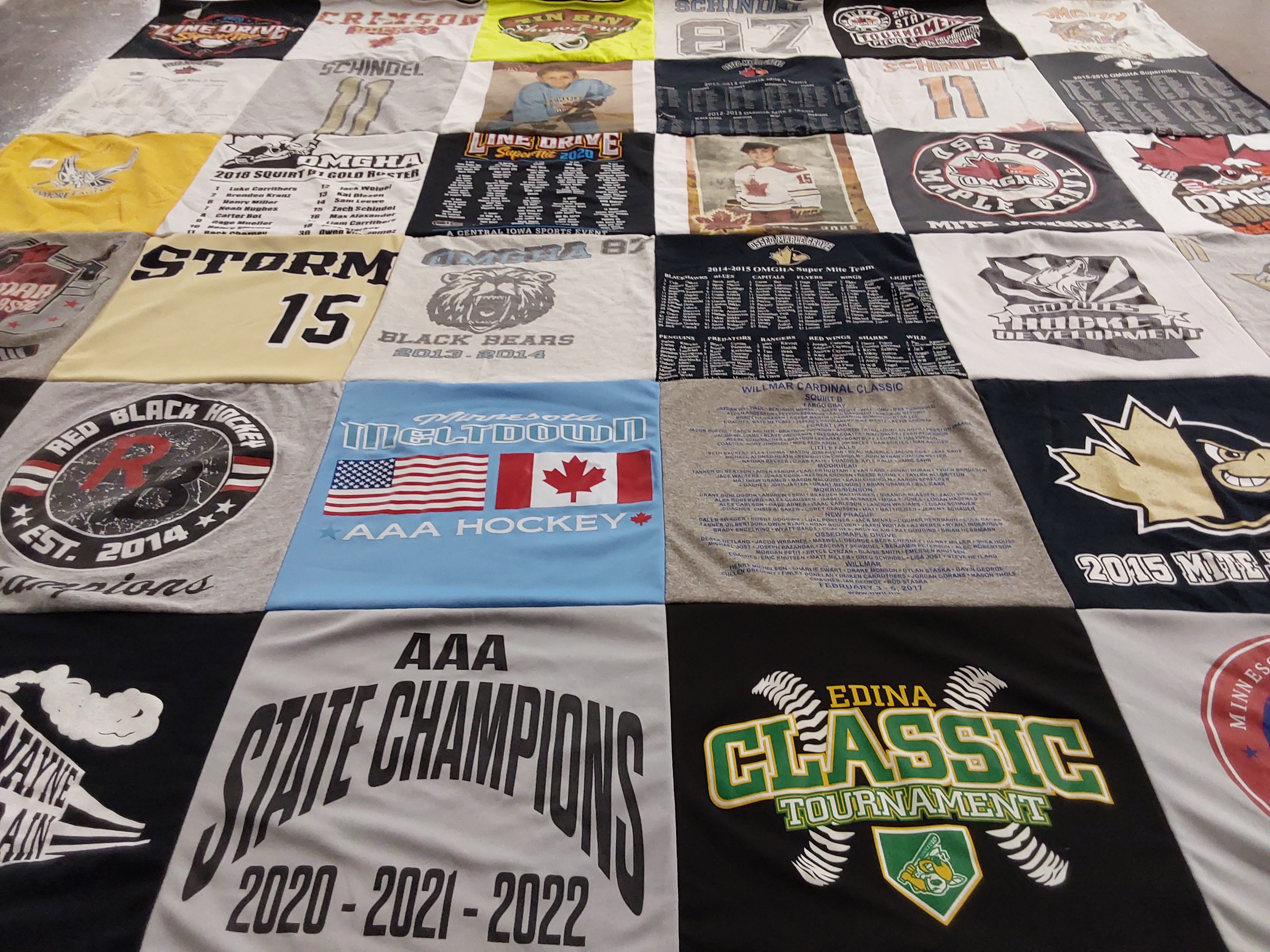 T-shirt quilt featuring red black hockey, storm by Sharon from MN