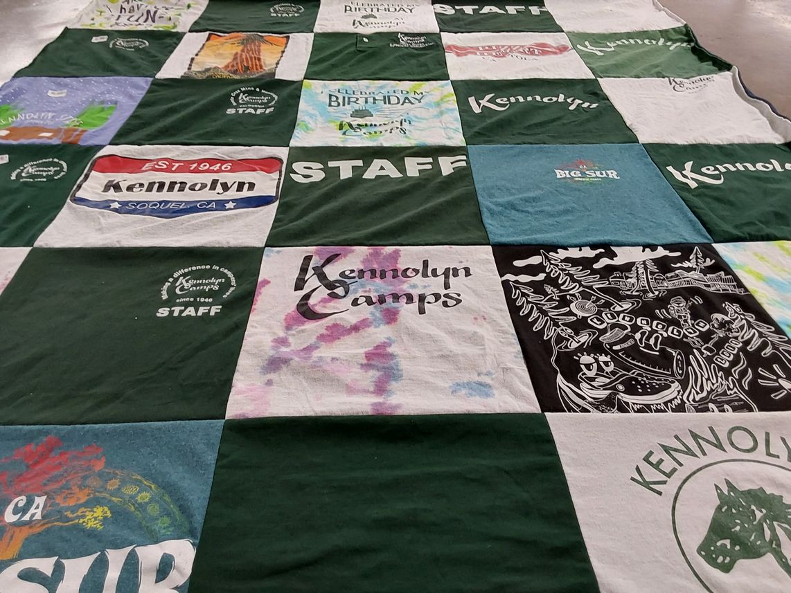 T-shirt quilt with camping, outdoor activities themes by Jillian from CA