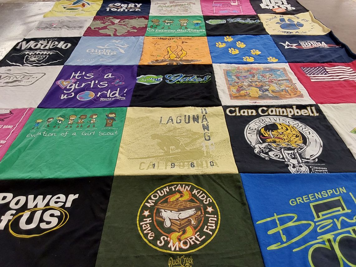 T-shirt quilt with girl scouts, outdoor activities themes by Janis from NV