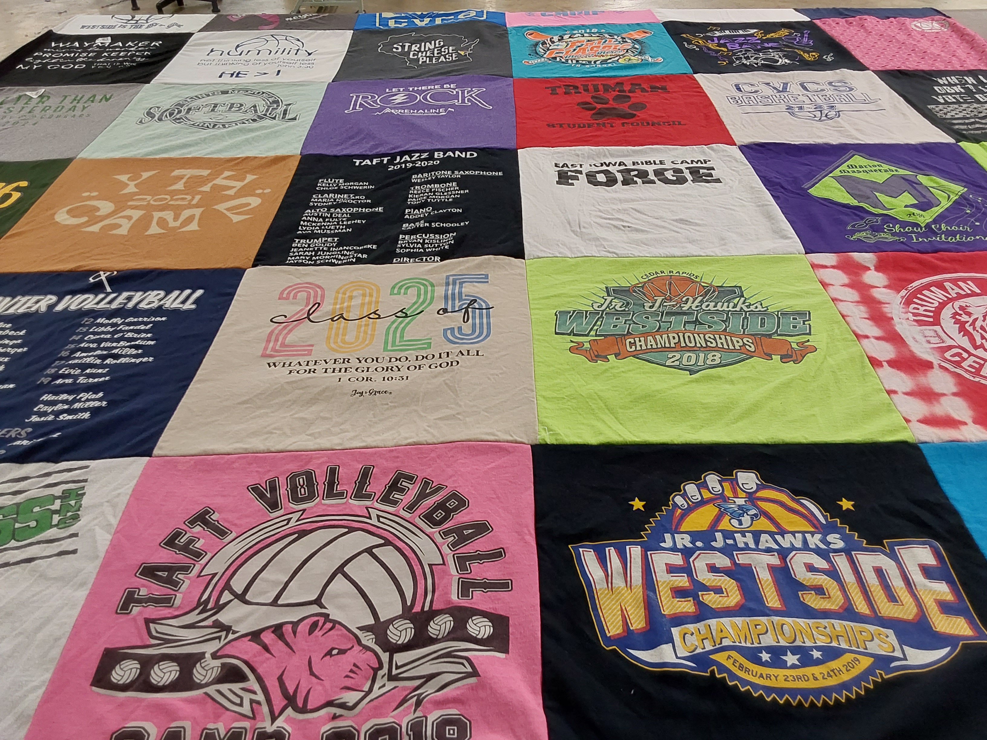 T-shirt quilt featuring taft volleyball, jr. j-hawks basketball by LINDEY from IA