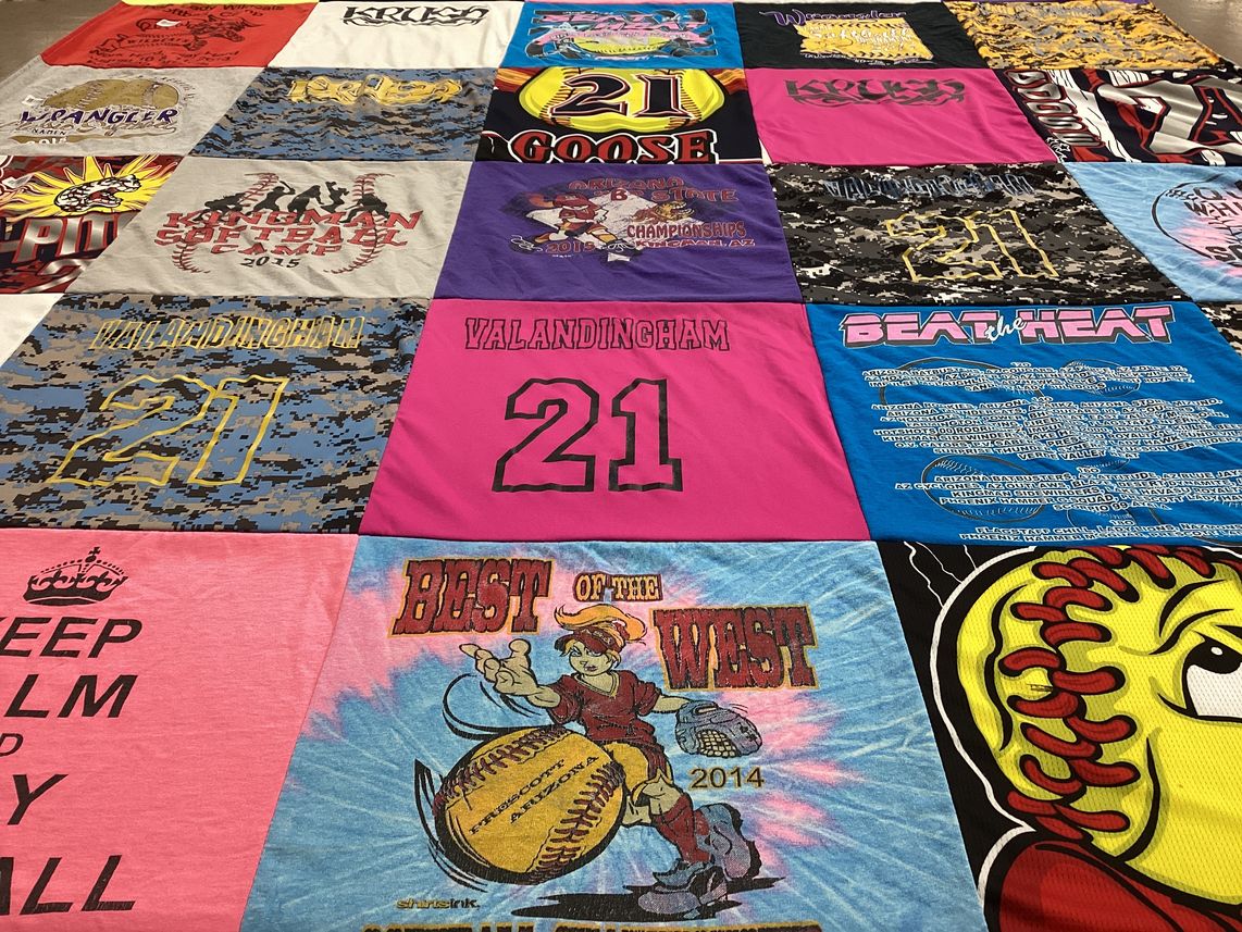 T-shirt quilt with softball, sports themes by Stephenie from AZ