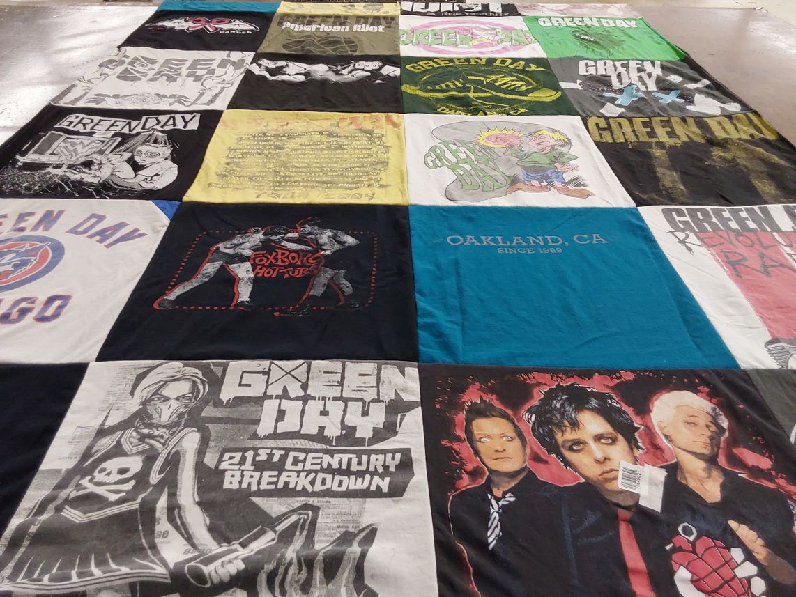 T-shirt quilt with music, punk themes by Troy from IN