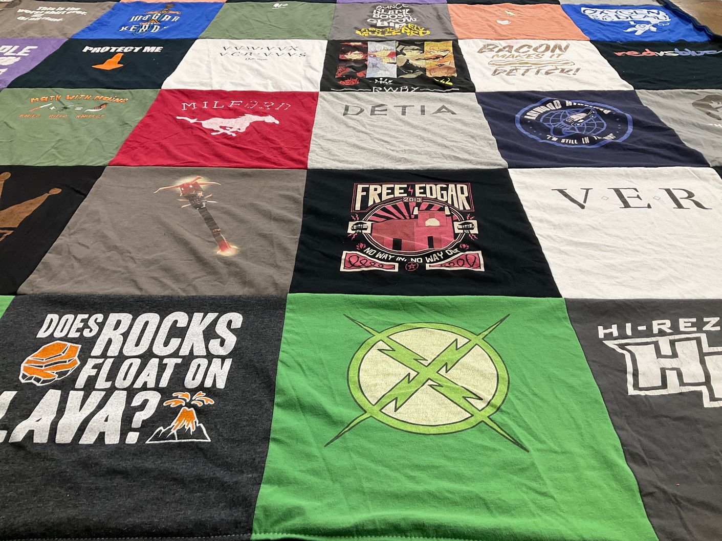 T-shirt quilt with gaming, comics themes by Dawn from MA