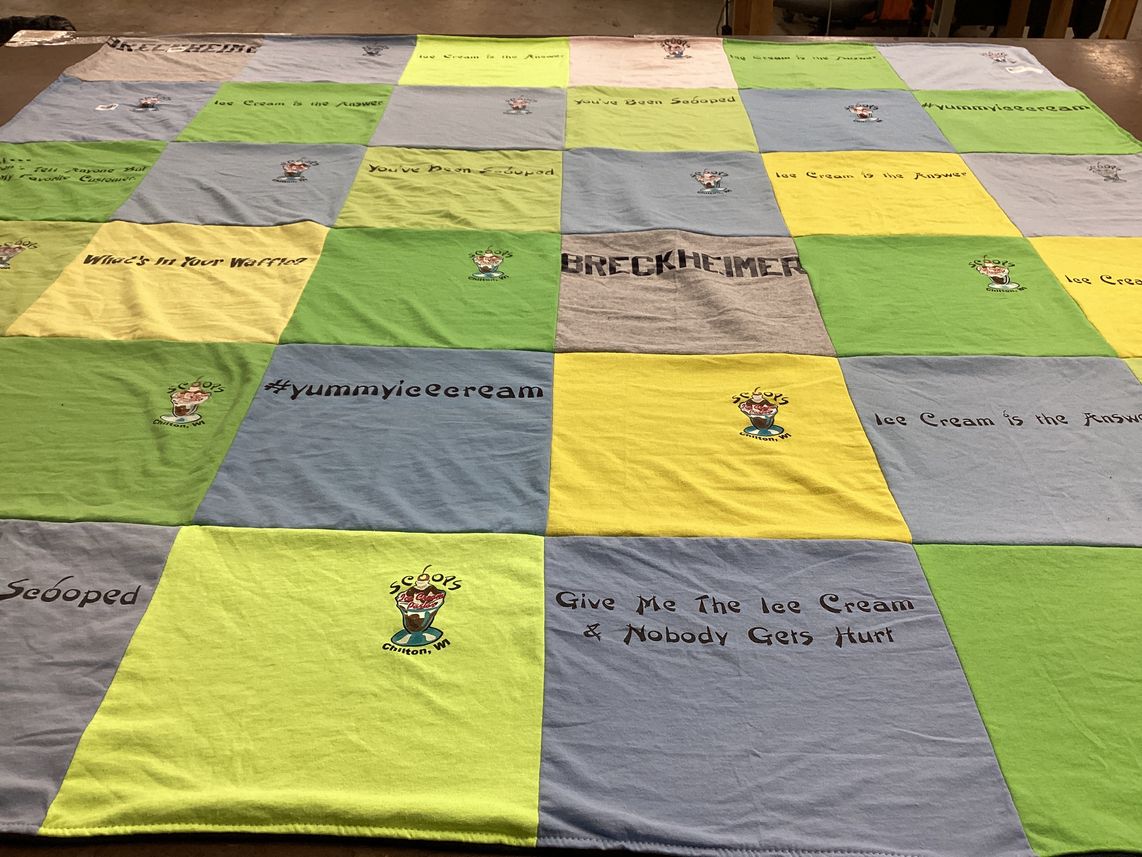 T-shirt quilt with ice cream themes by Tracy from WI