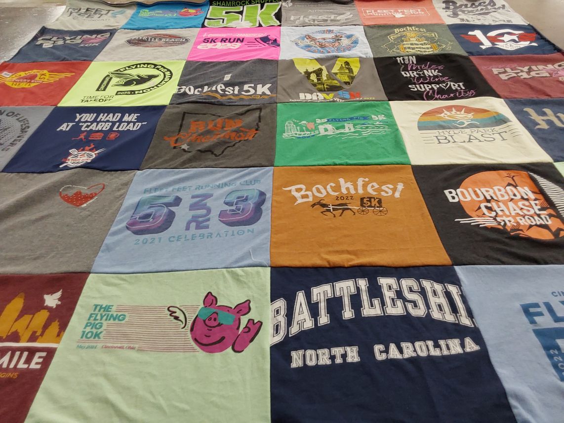 T-shirt quilt with running, races themes by Michael from OH