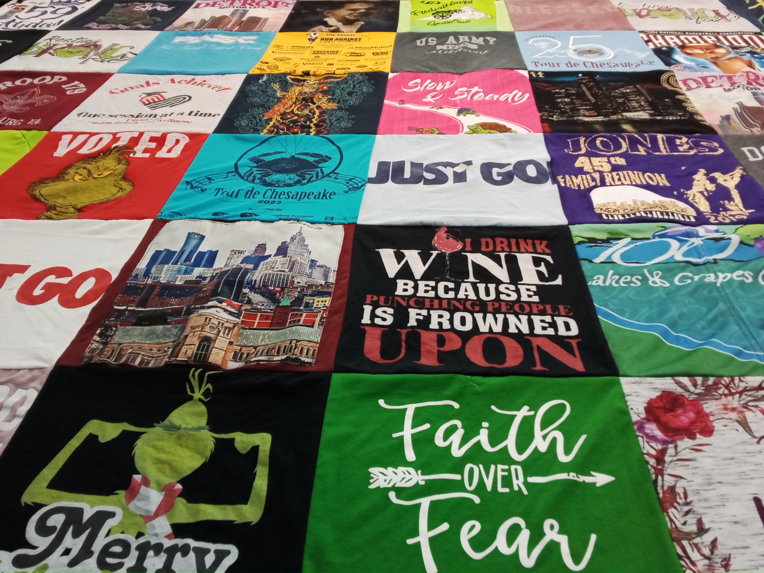 T-shirt quilt with wine, family reunions themes by Keneath from VA