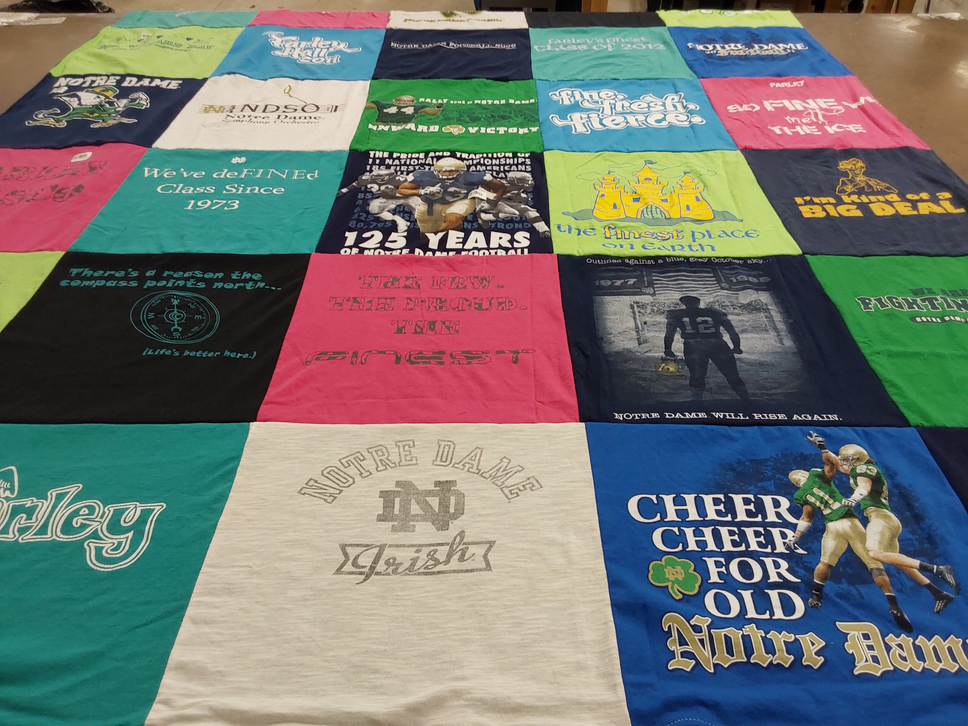 T-shirt quilt featuring notre dame football by Leon from NY