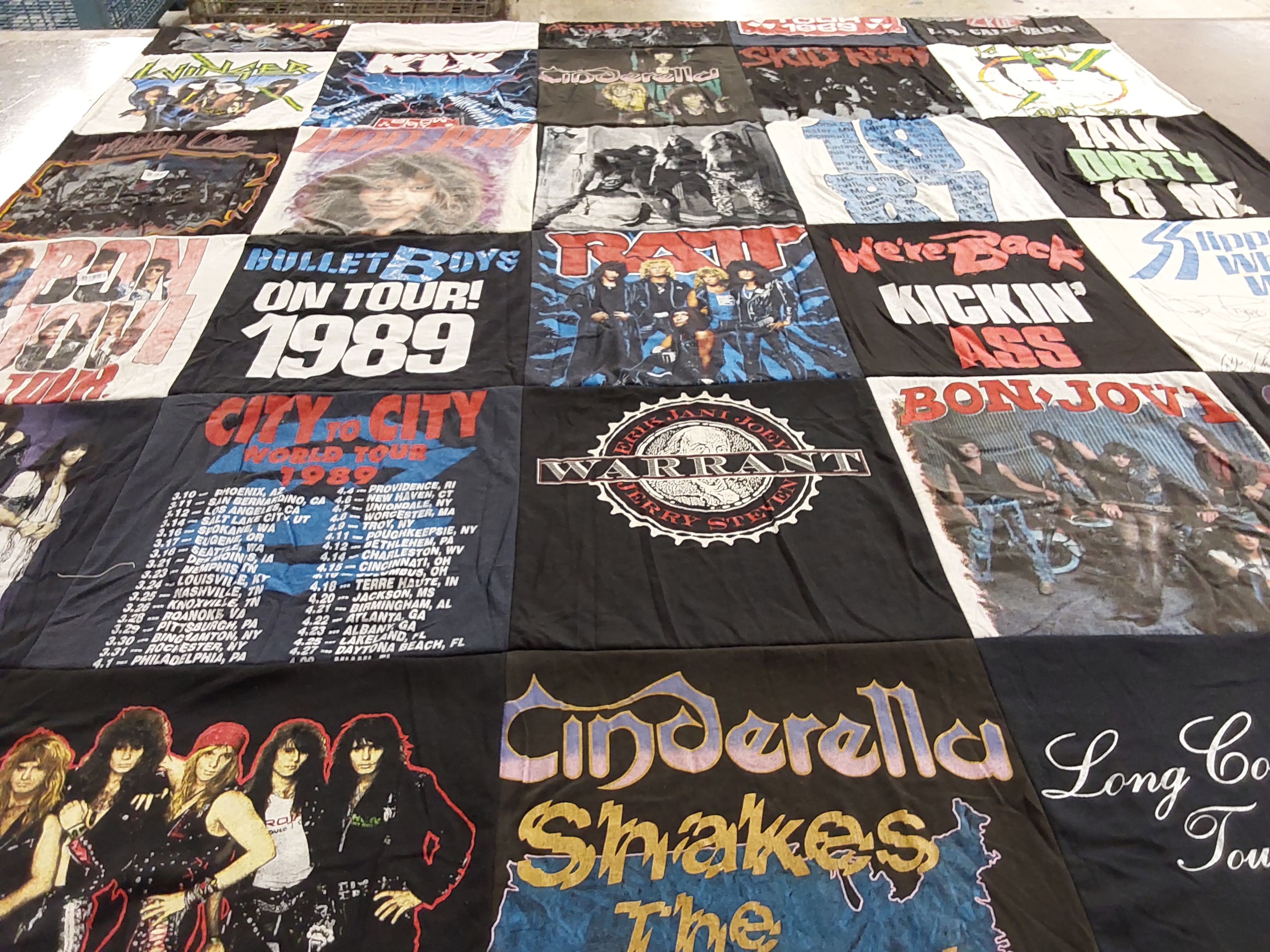 T-shirt quilt with music, rock themes by Amy from WV