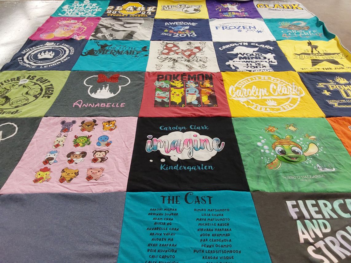 T-shirt quilt from carolyn clark elementary school by Yvonne from CA