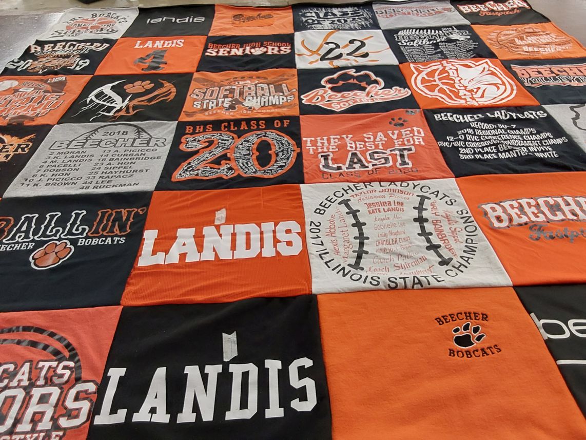 T-shirt quilt featuring beecher bobcats, beecher ladycats by Rachel from IL