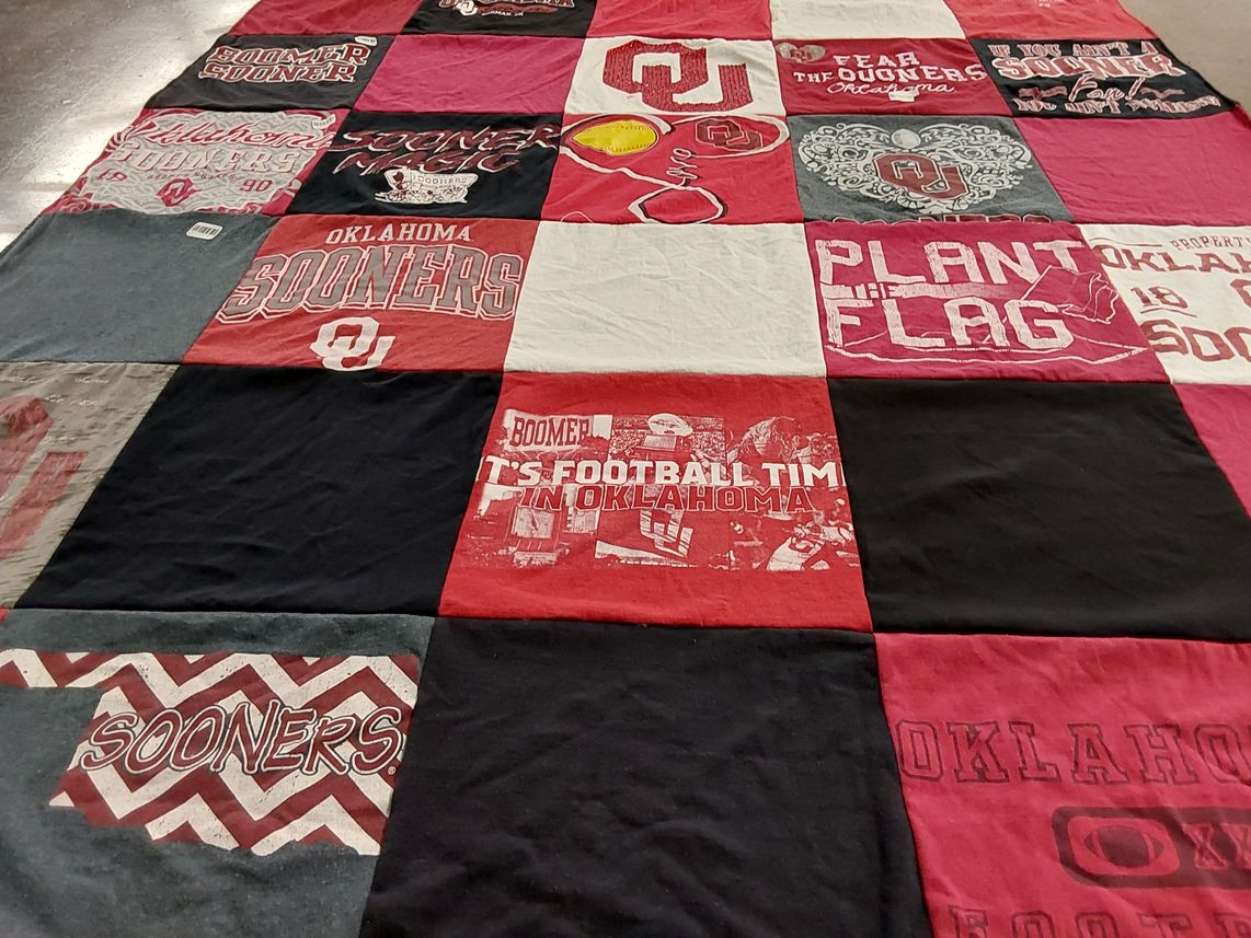 T-shirt quilt featuring university of oklahoma football by Maxine from OK
