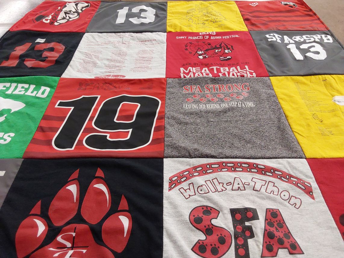 T-shirt quilt from saint francis college by Megan from OH