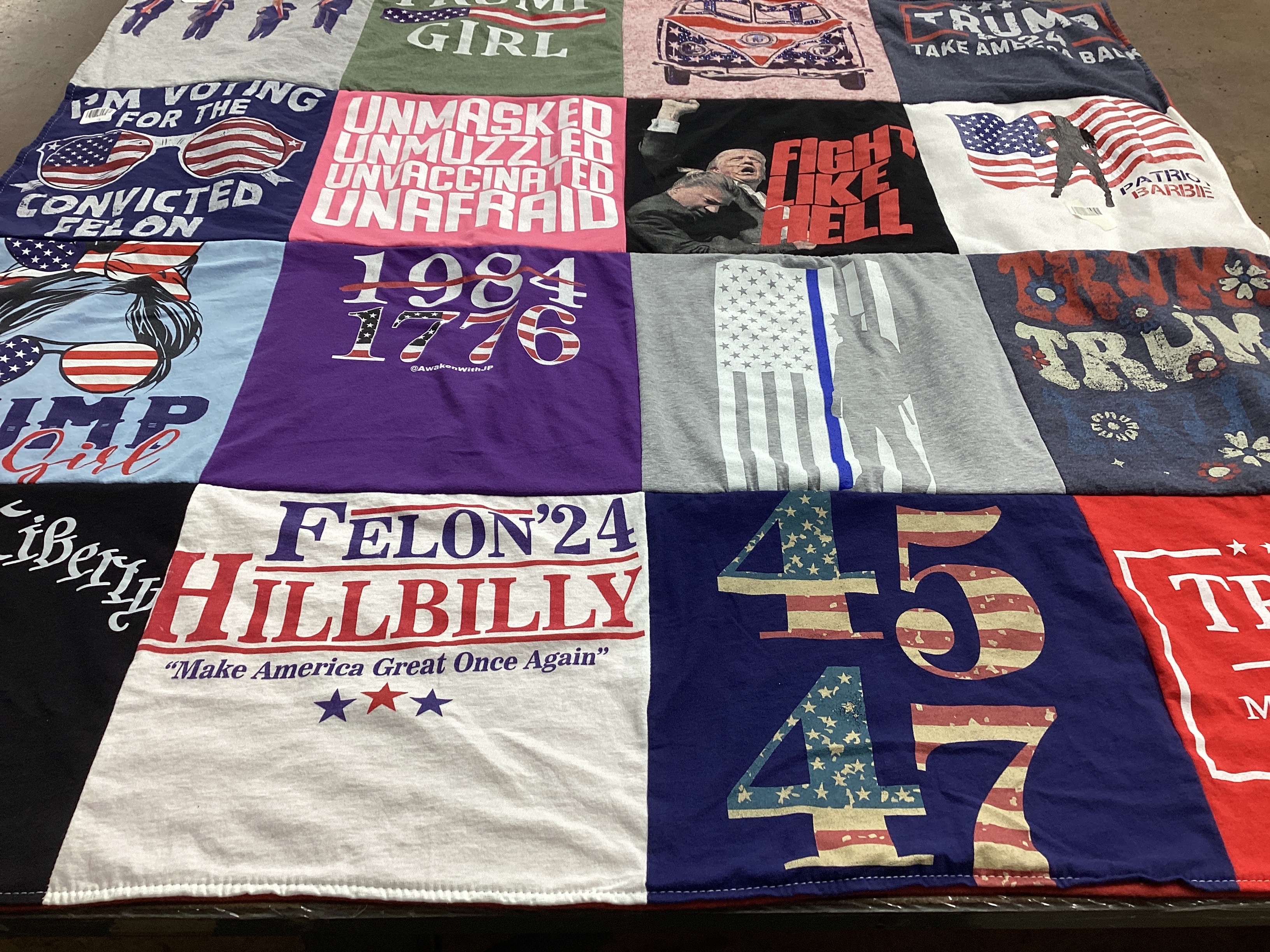 T-shirt quilt with politics, patriotism themes by Kate from AZ