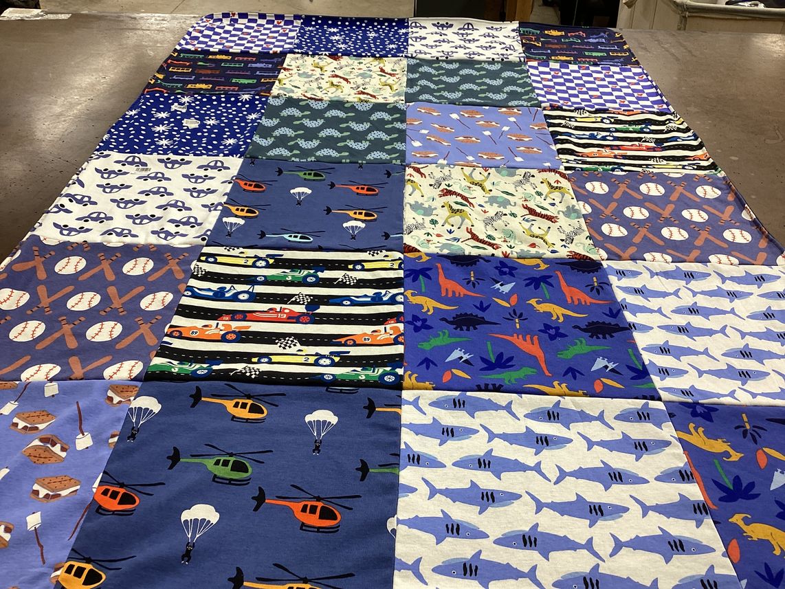 T-shirt quilt with sports, animals themes by Patty from CA