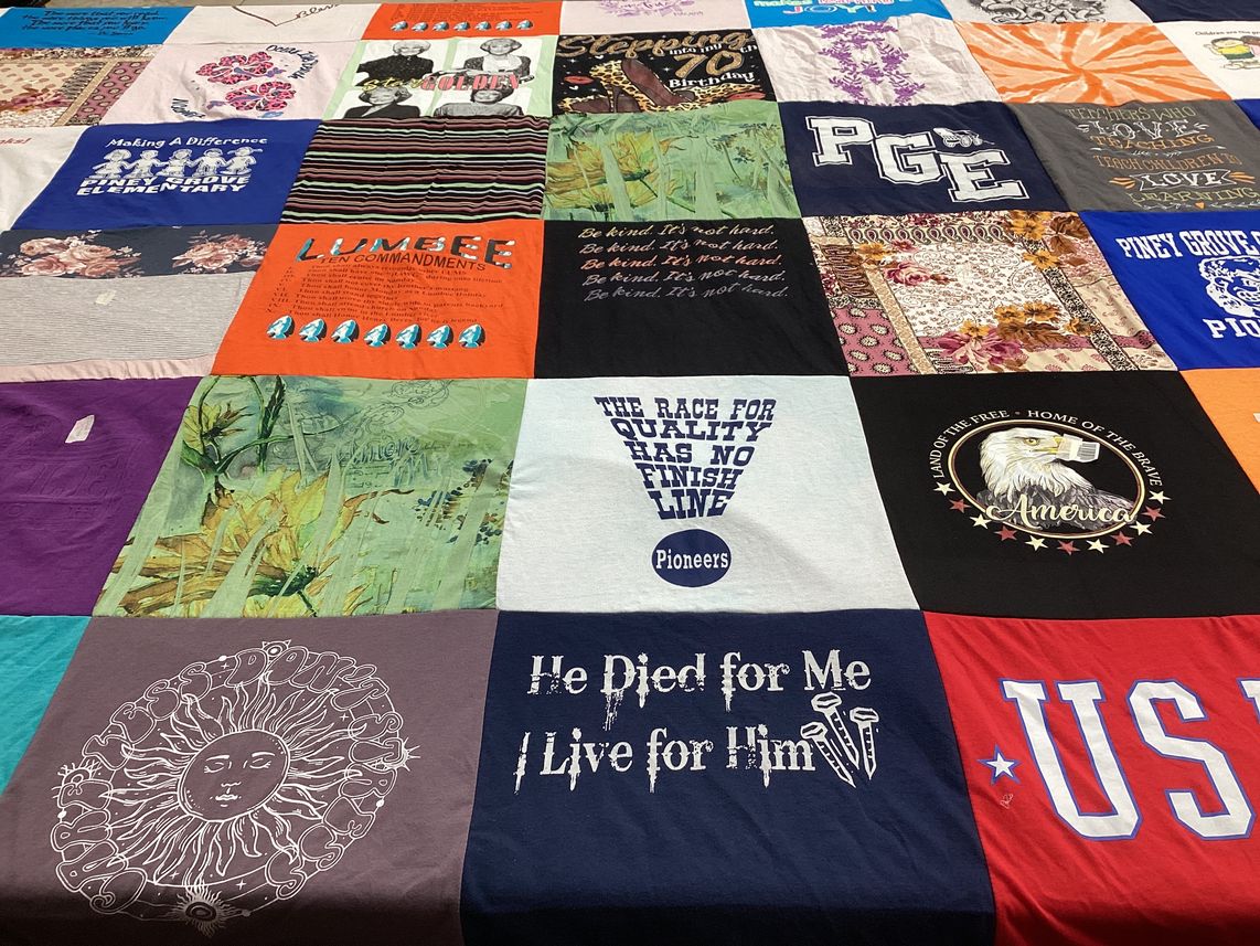 T-shirt quilt with education, faith themes by Courtney from NC