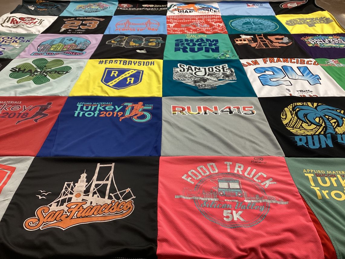 T-shirt quilt with running, food festivals themes by Ernest from CA