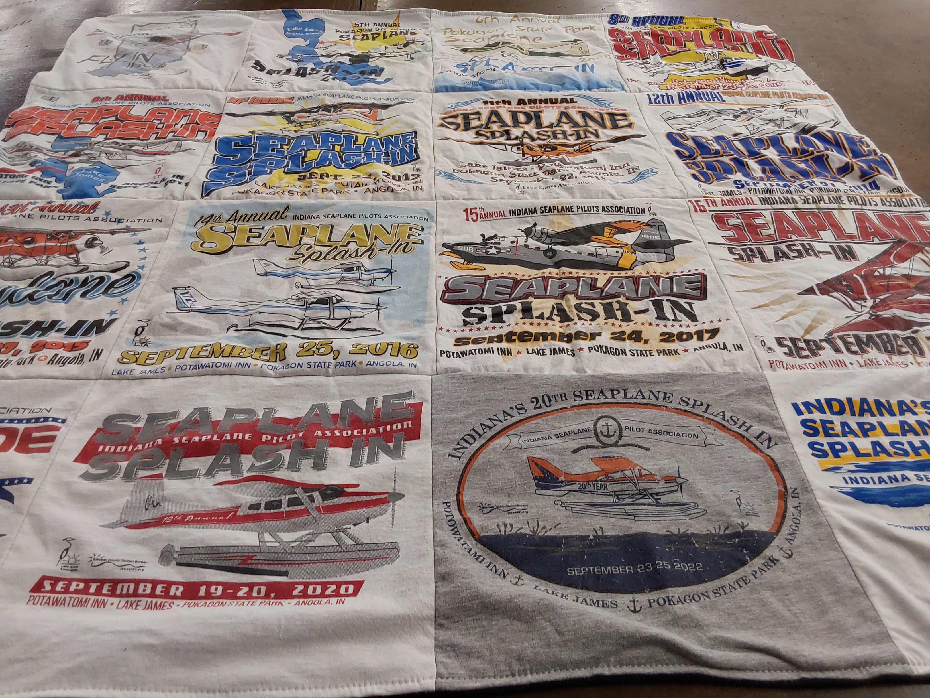 T-shirt quilt with aviation, seaplanes themes by christy from IN