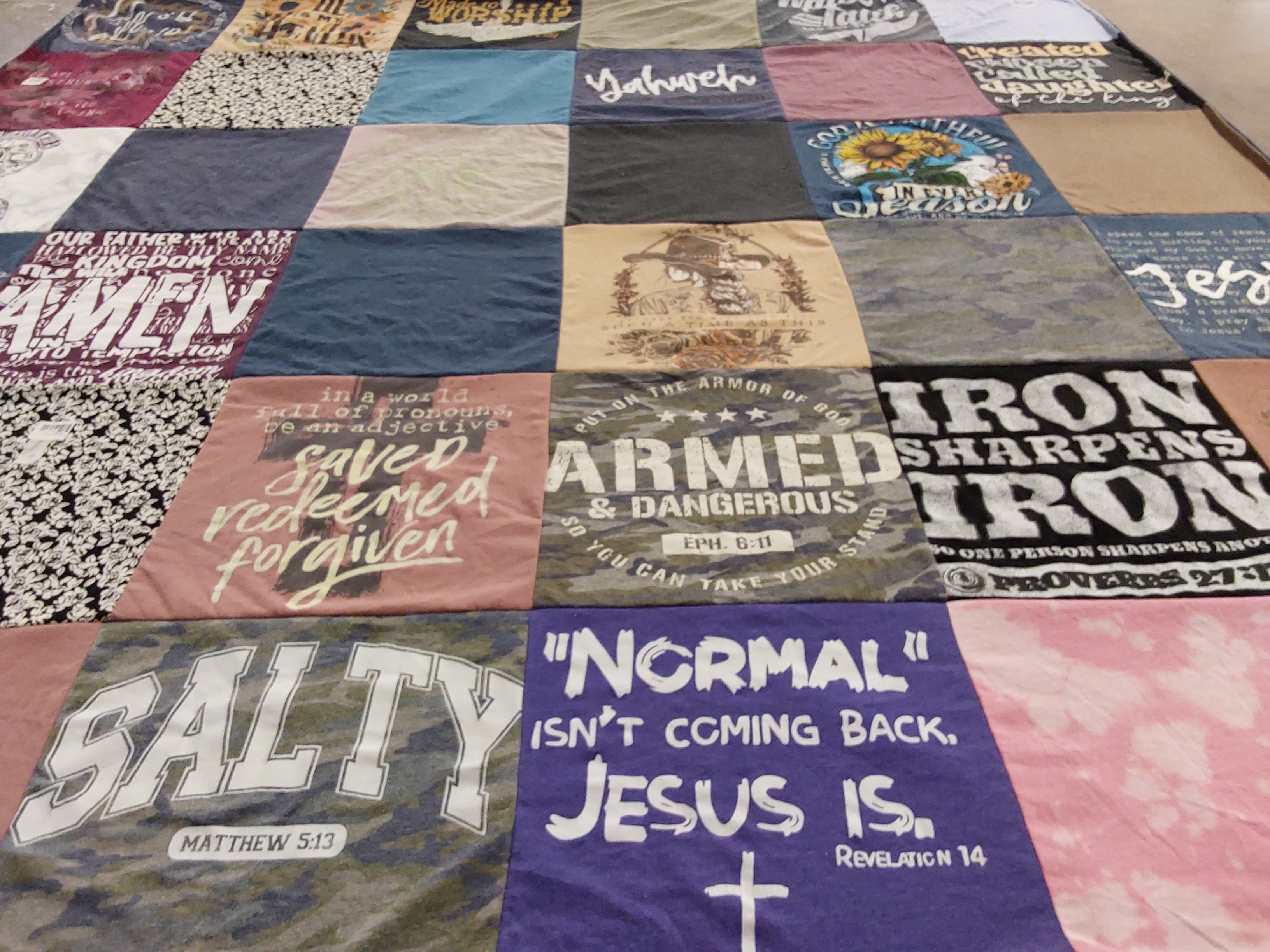 T-shirt quilt with faith, religion themes by Samantha from WA