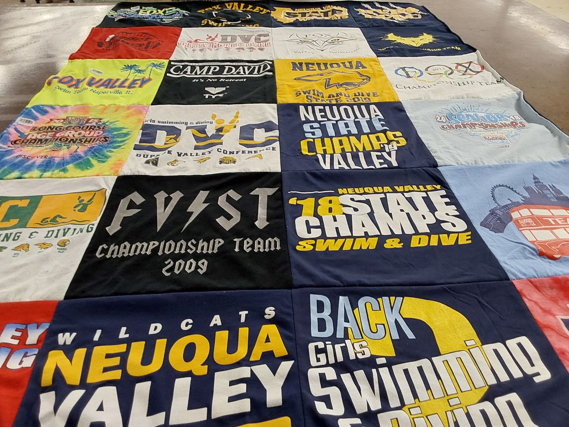T-shirt quilt featuring nequa valley swim and dive team by Izzy from IL