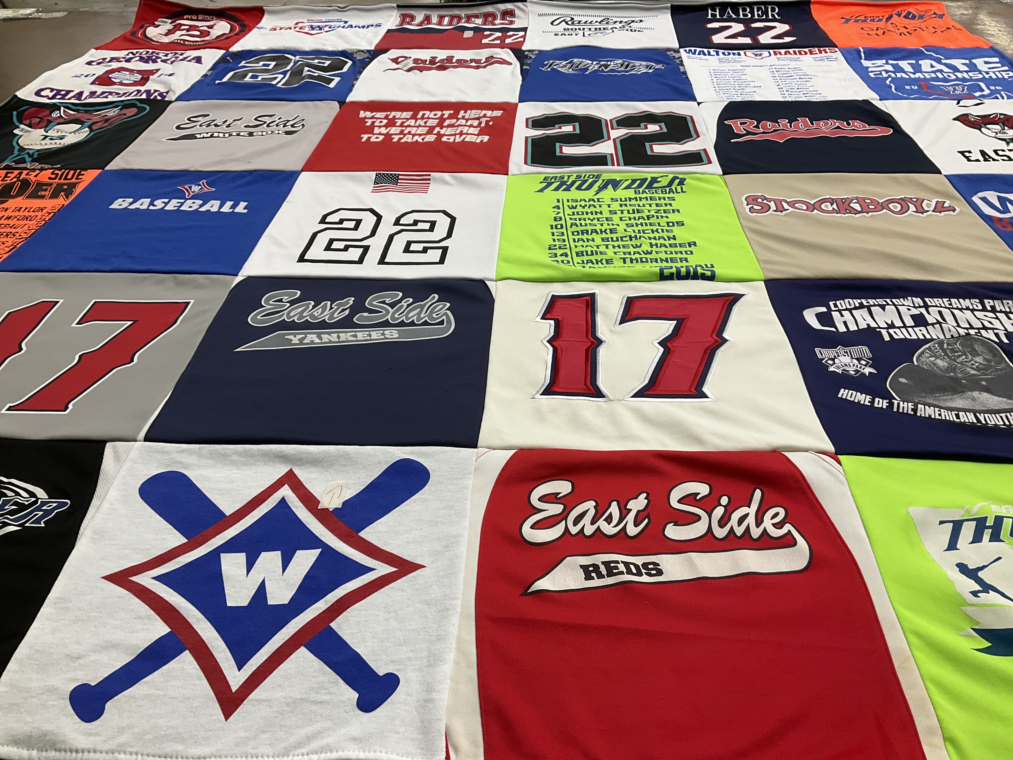 T-shirt quilt featuring east side yankees, east side reds by Marcia from GA