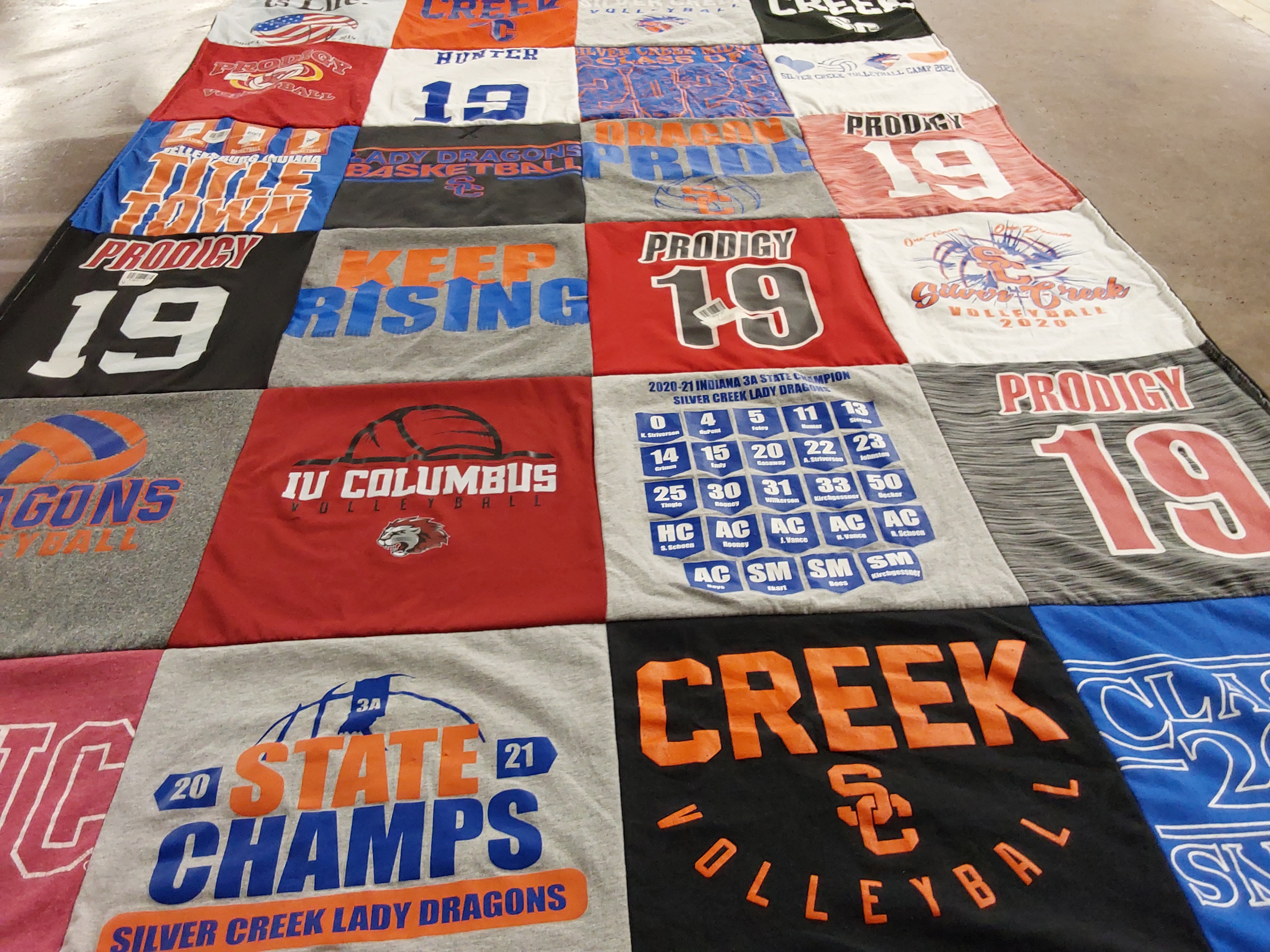 T-shirt quilt featuring silver creek volleyball, silver creek lady dragons by Kristi from IN