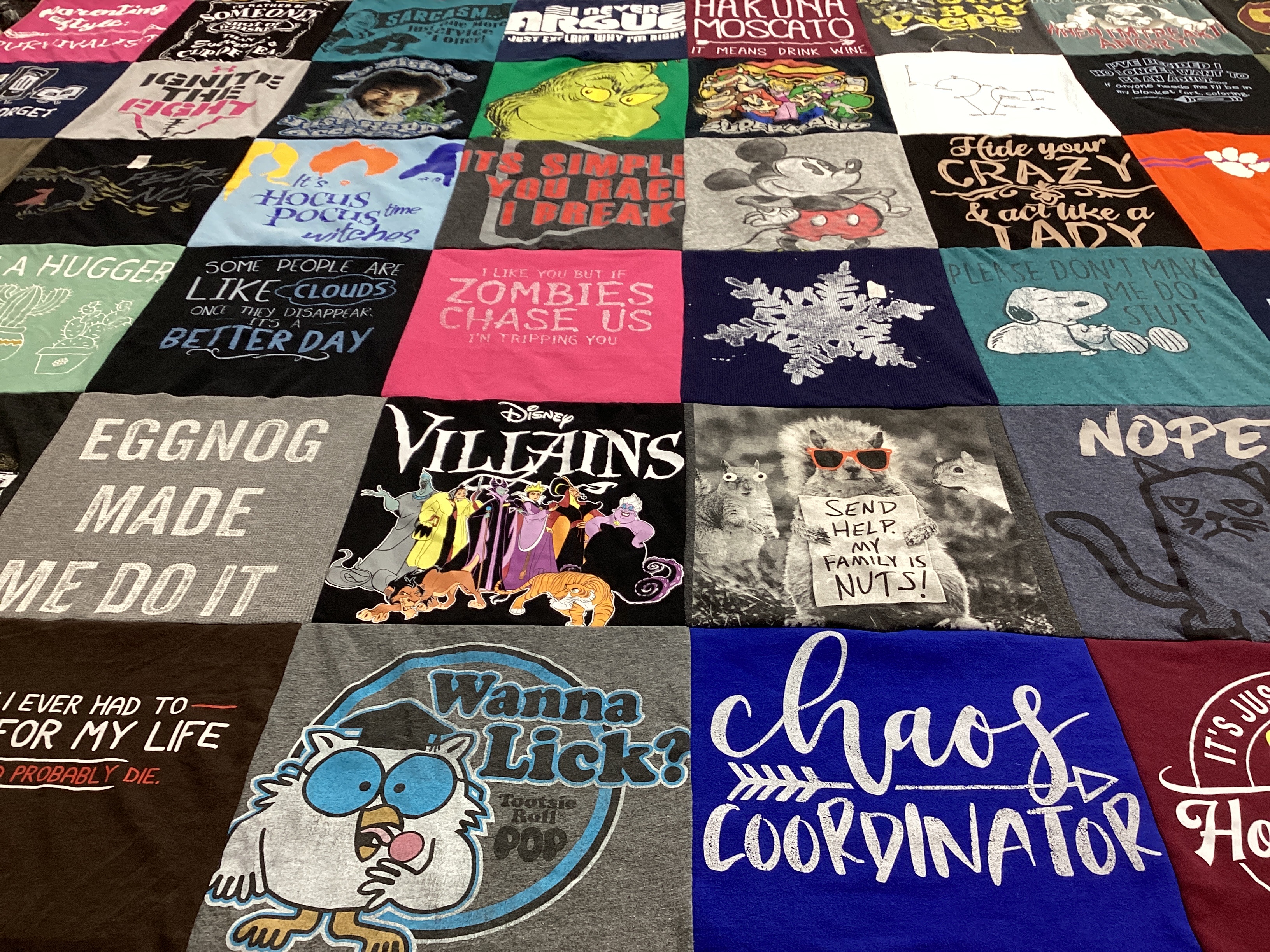 T-shirt quilt with humor, disney themes by Michael from CT