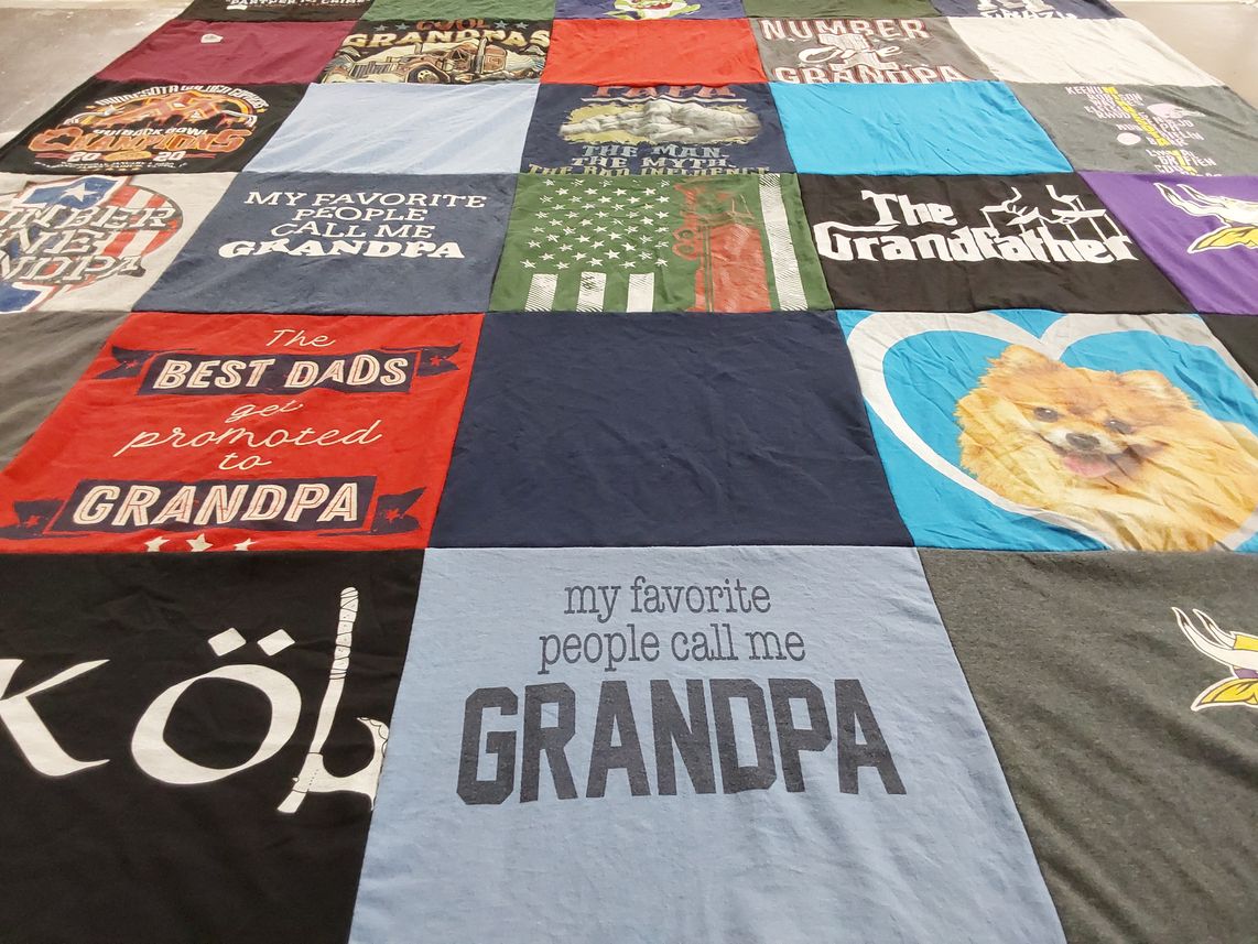 T-shirt quilt with family, parenting themes by Diane from MN