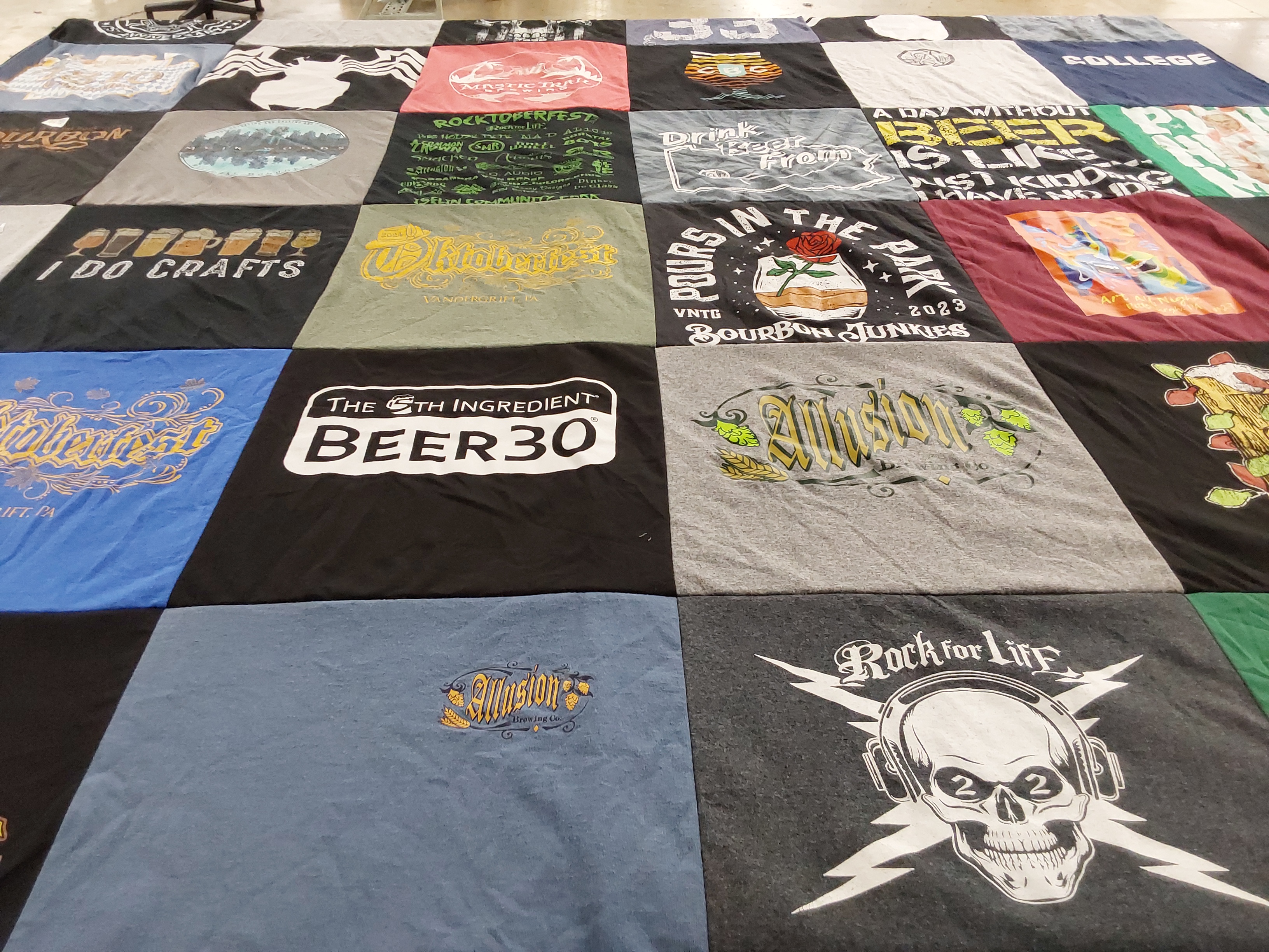 T-shirt quilt with crafting, beer tasting themes by Robert from PA
